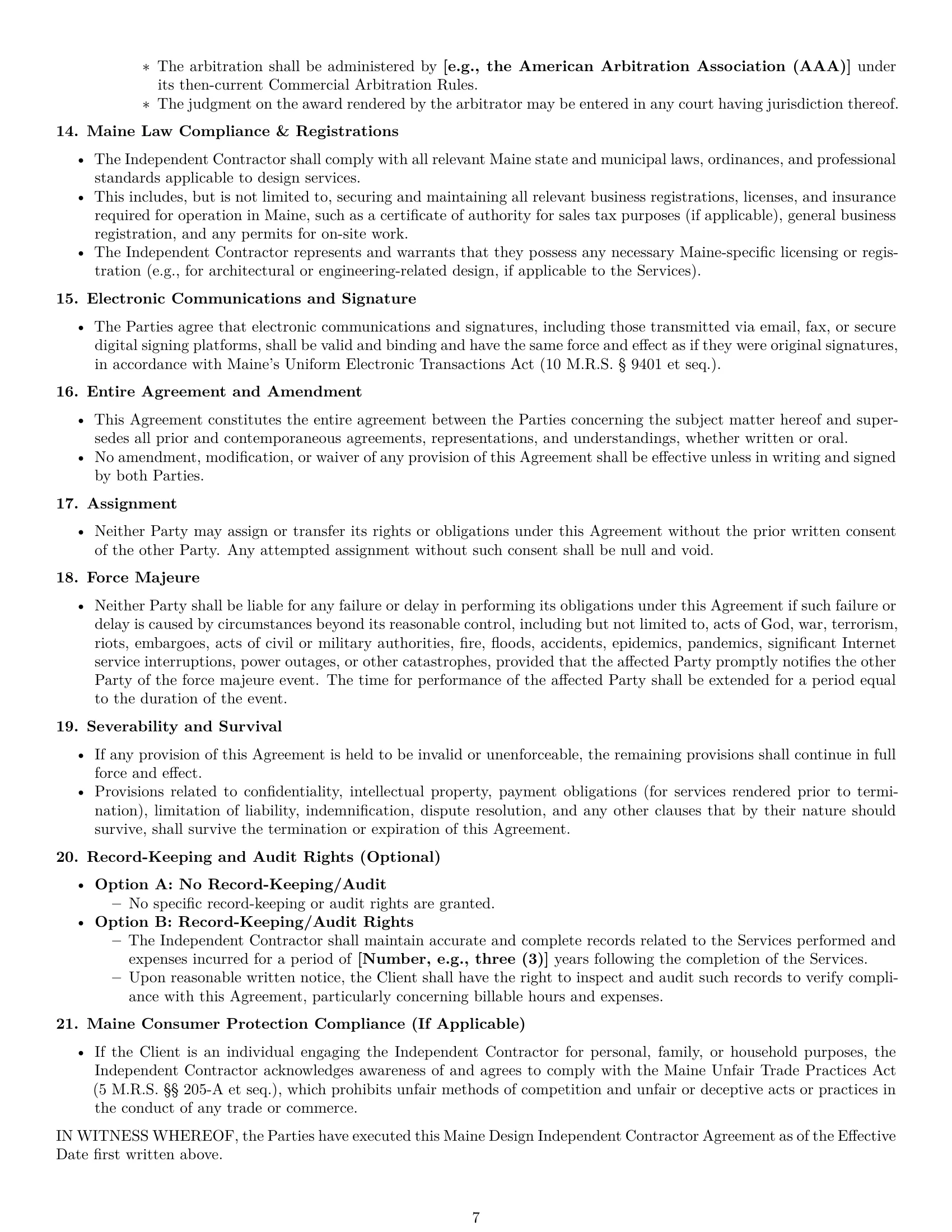 Preview page 7 of Pro Maine design independent contractor agreement template