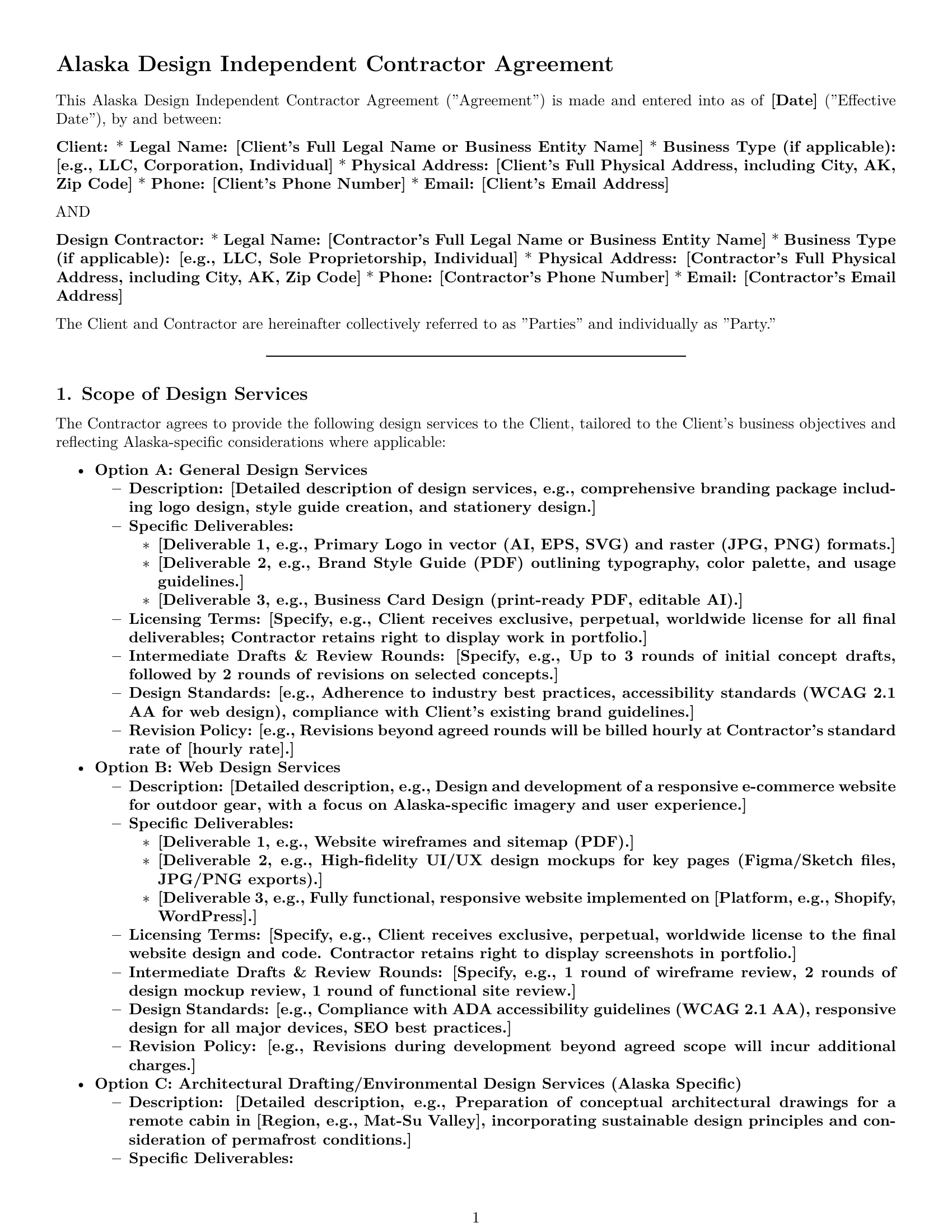 Preview page 1 of Pro Alaska design independent contractor agreement template