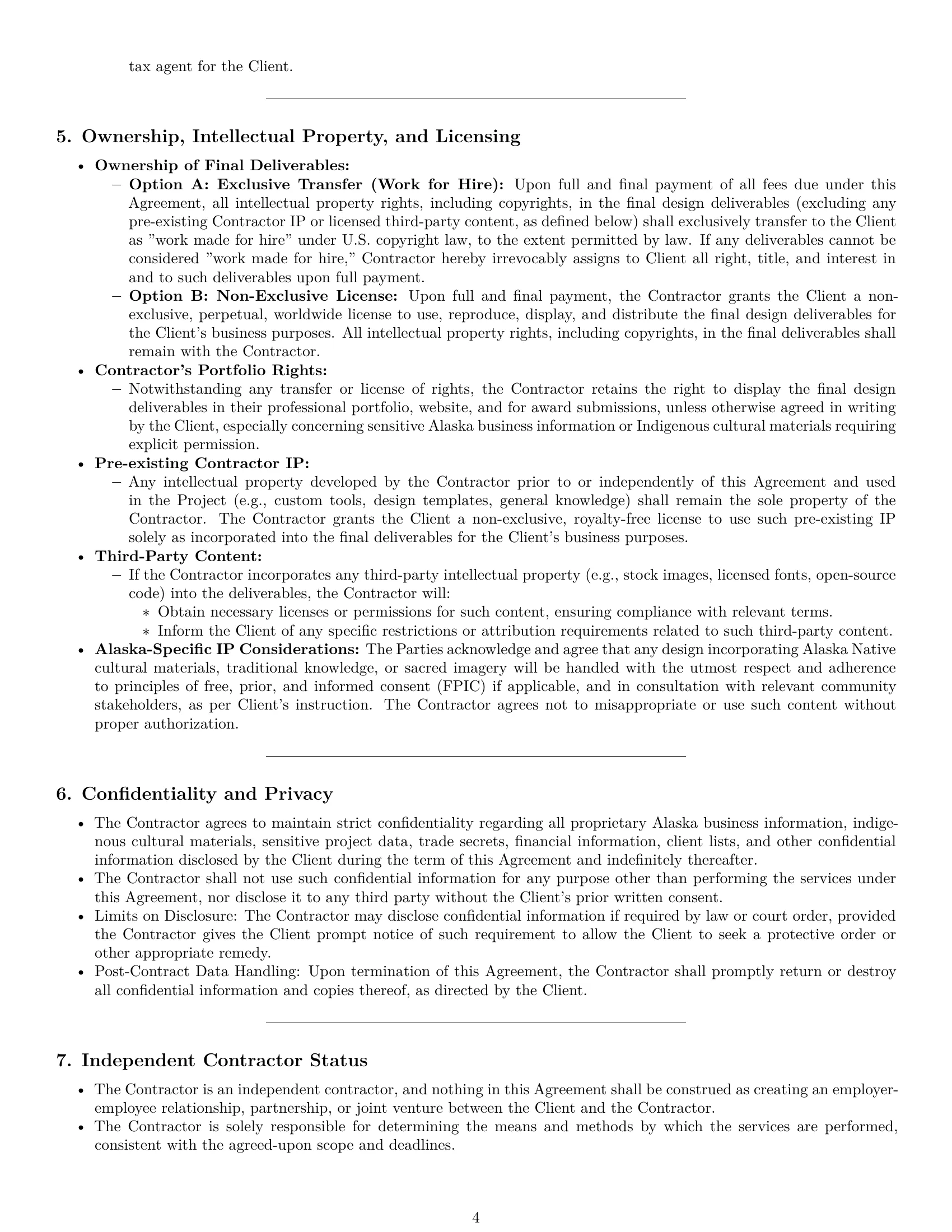 Preview page 4 of Pro Alaska design independent contractor agreement template
