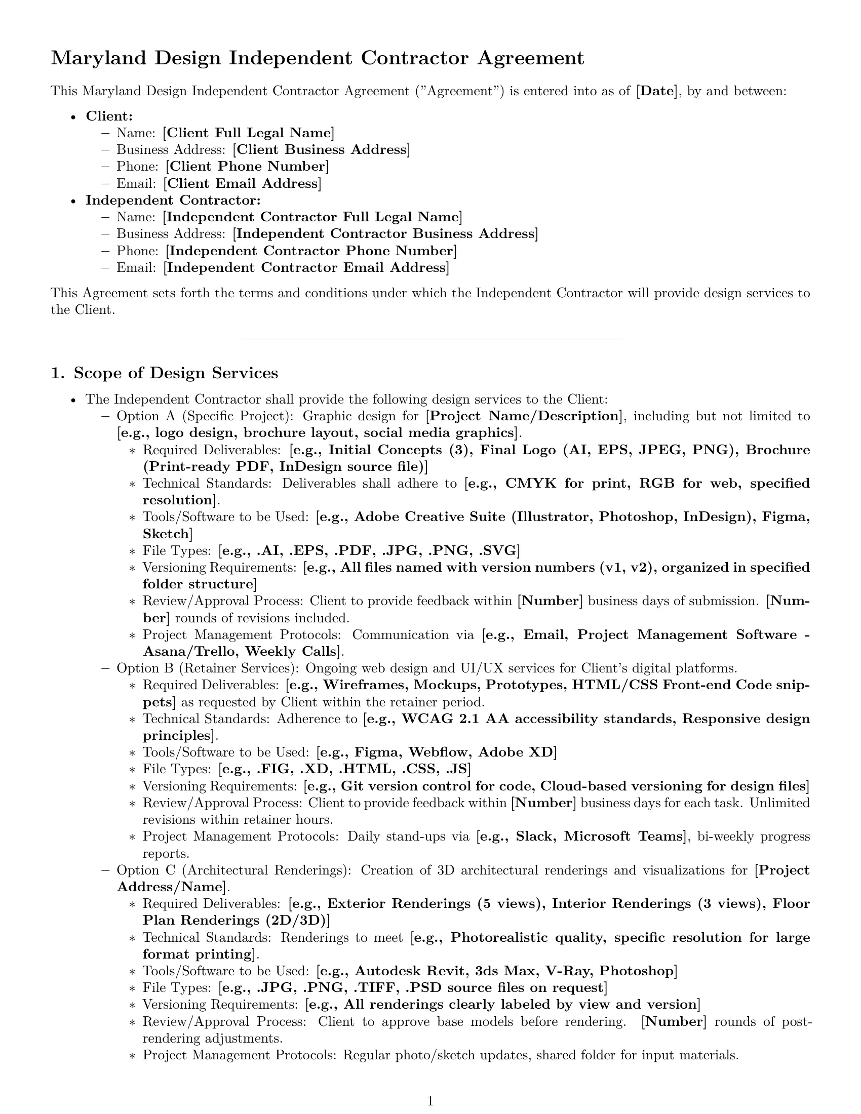 Preview page 1 of Pro Maryland design independent contractor agreement template