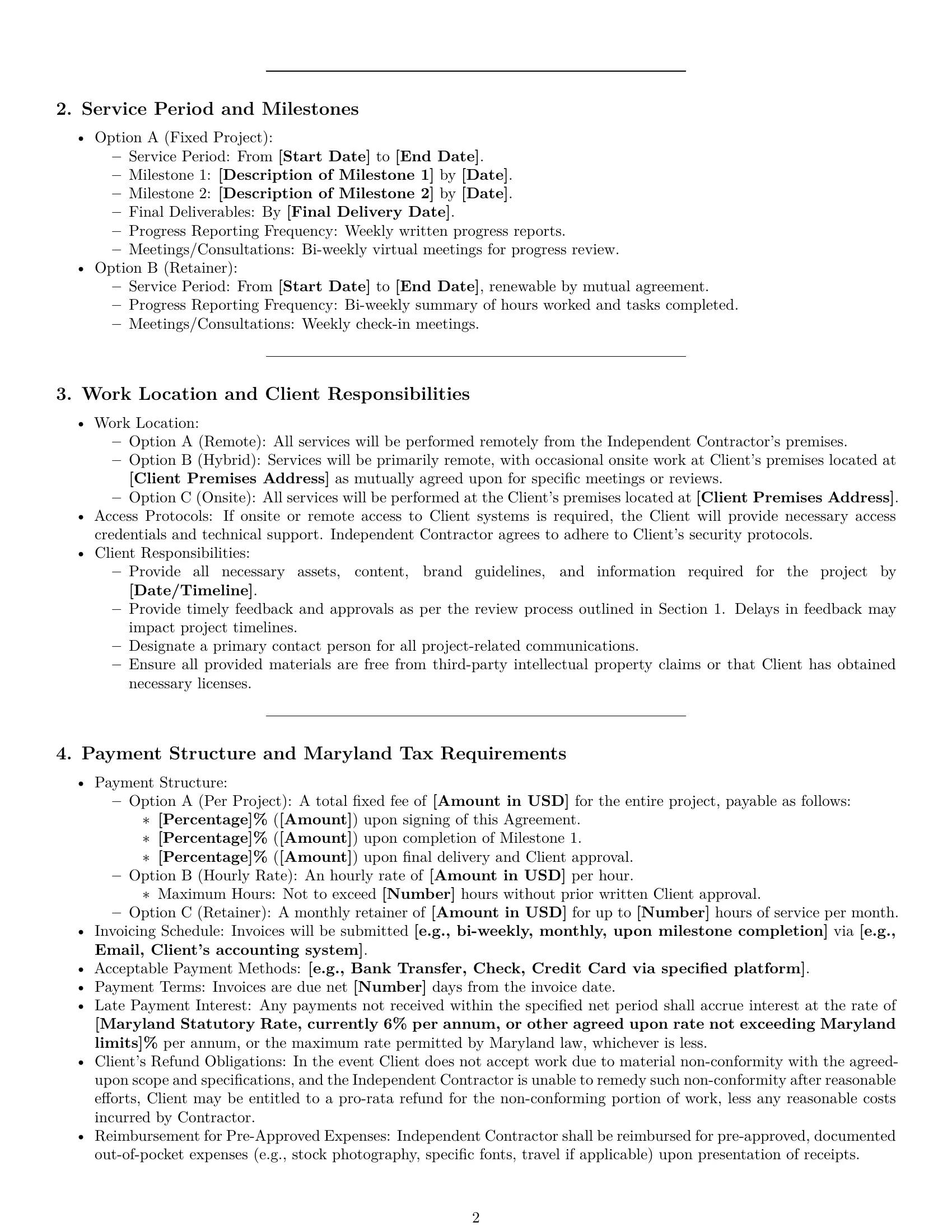 Preview page 2 of Pro Maryland design independent contractor agreement template