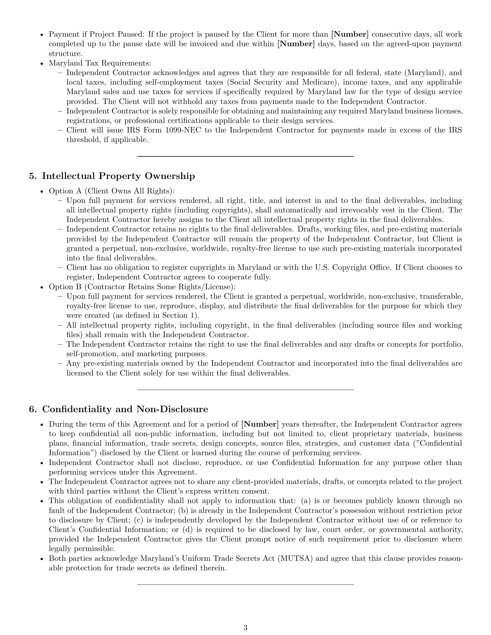 Preview page 3 of Pro Maryland design independent contractor agreement template