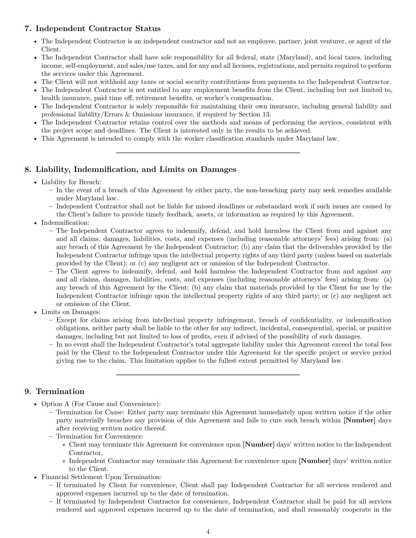 Preview page 4 of Pro Maryland design independent contractor agreement template
