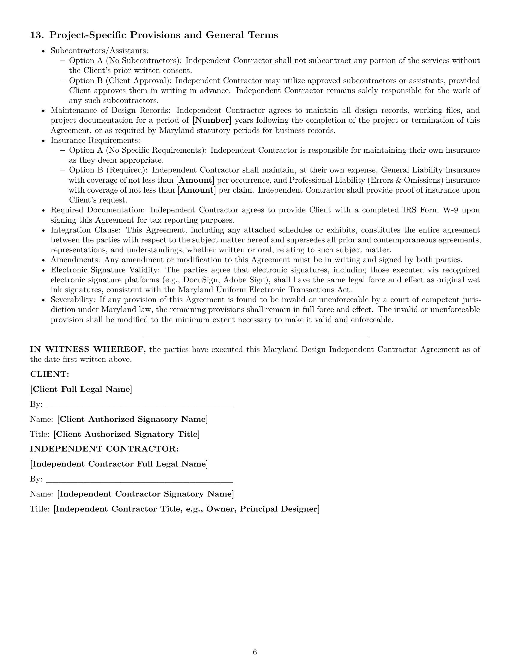 Preview page 6 of Pro Maryland design independent contractor agreement template