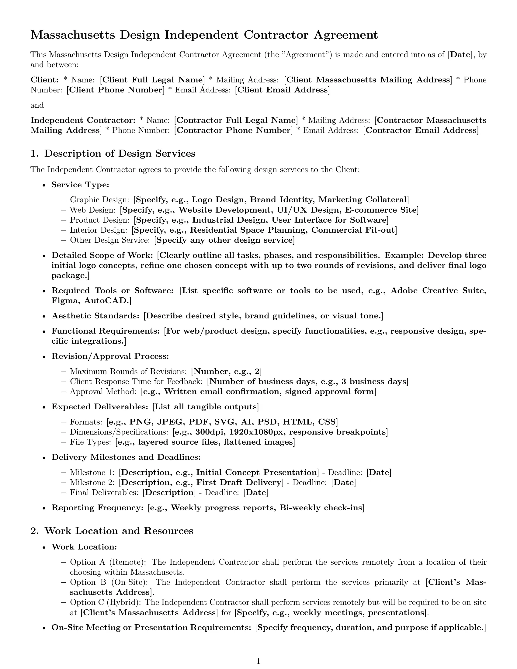 Preview page 1 of Pro Massachusetts design independent contractor agreement template