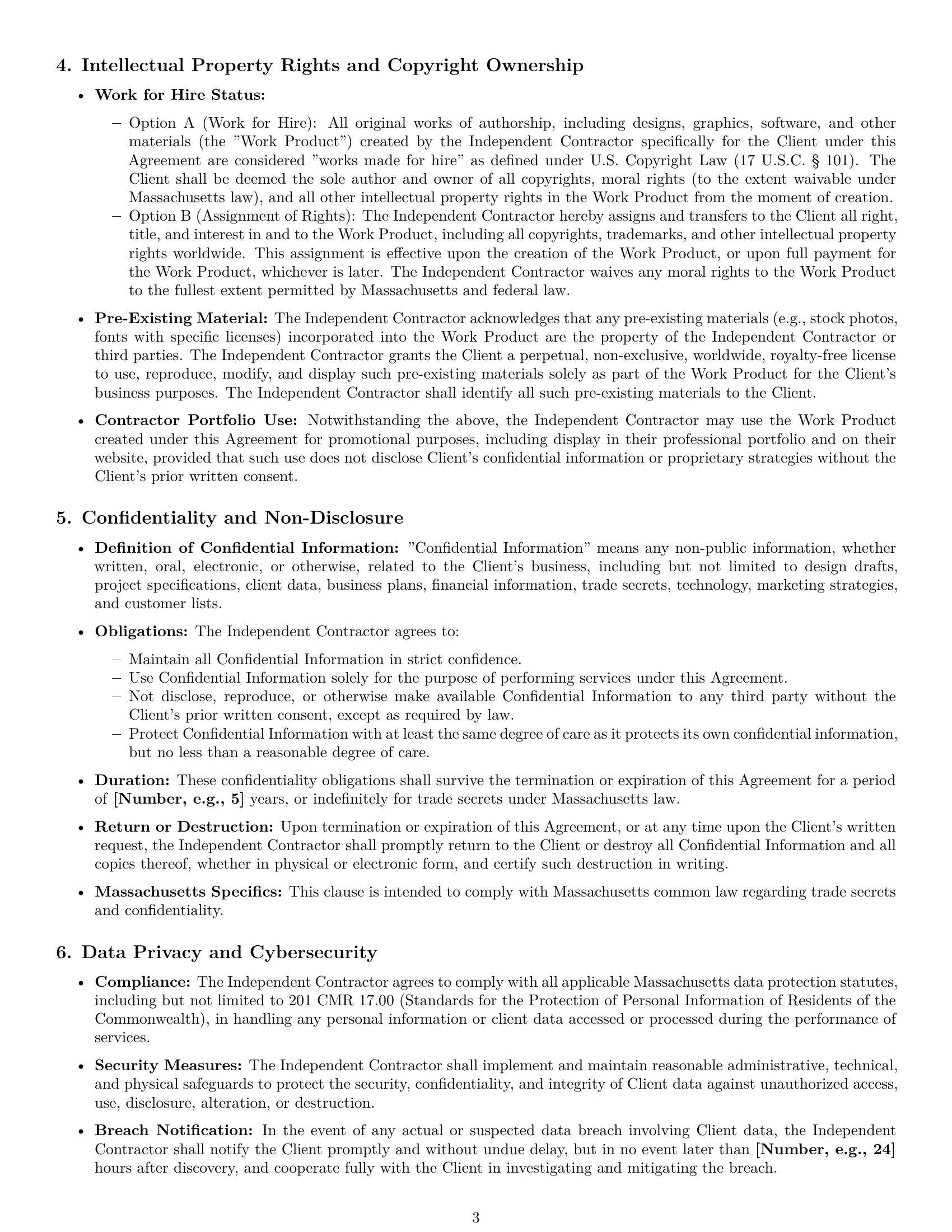 Preview page 3 of Pro Massachusetts design independent contractor agreement template