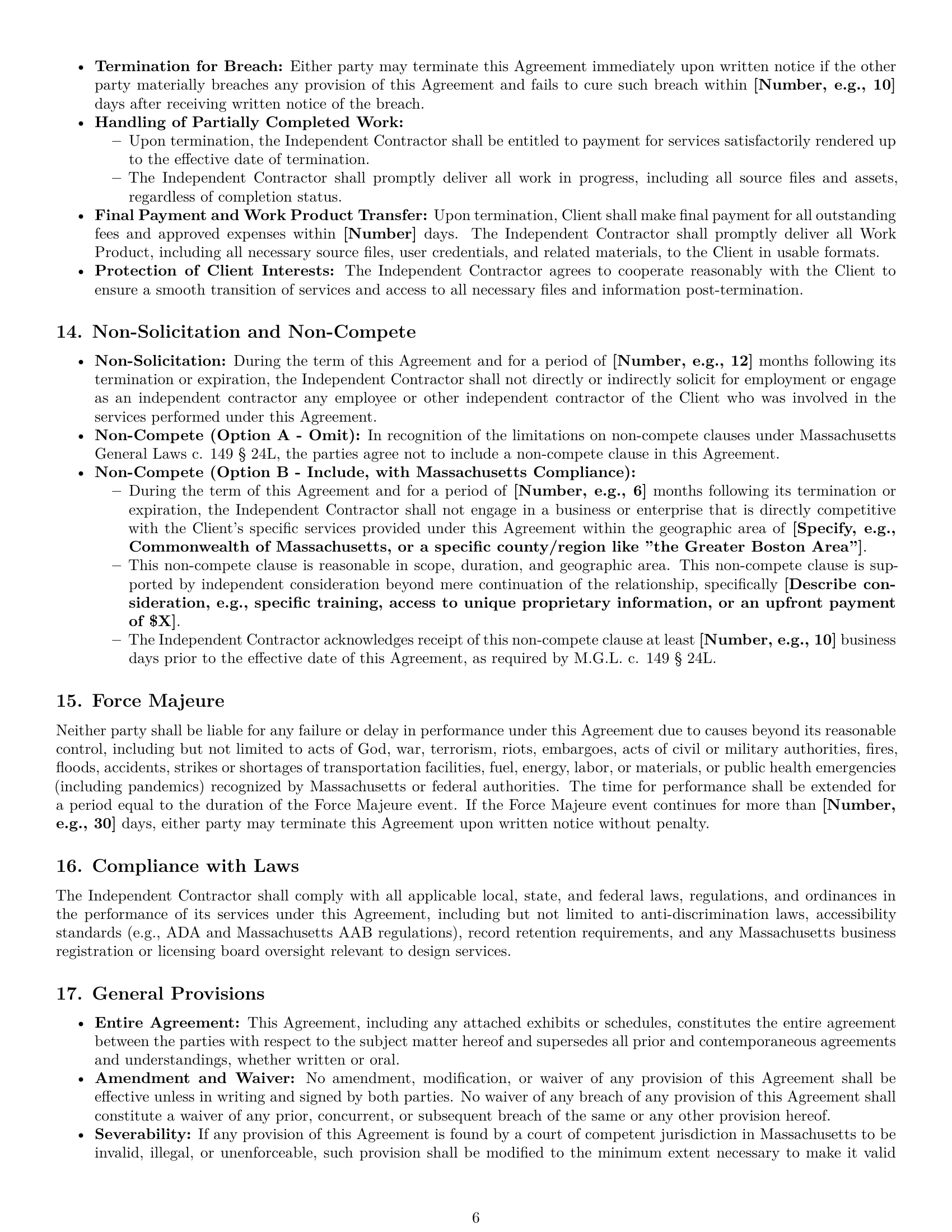 Preview page 6 of Pro Massachusetts design independent contractor agreement template