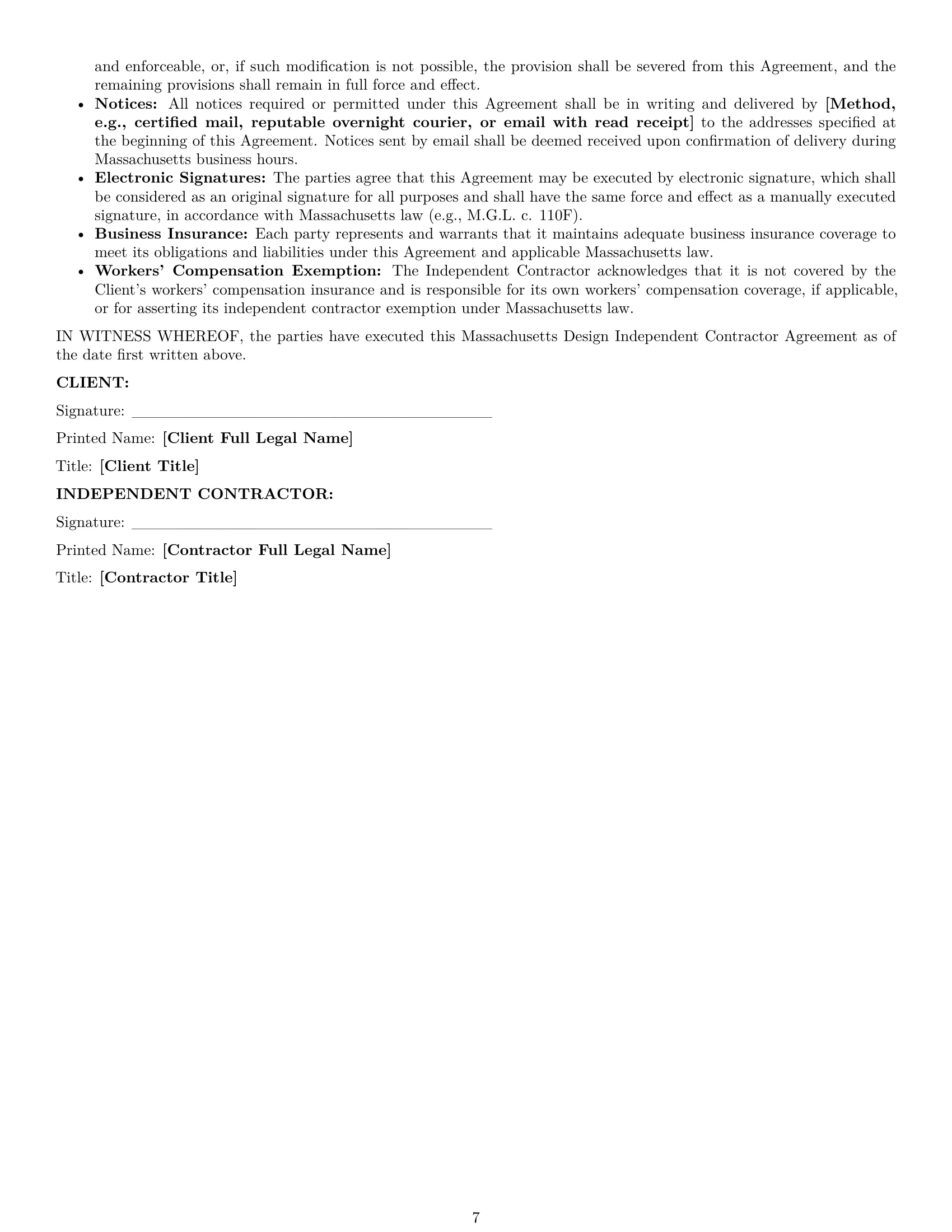 Preview page 7 of Pro Massachusetts design independent contractor agreement template