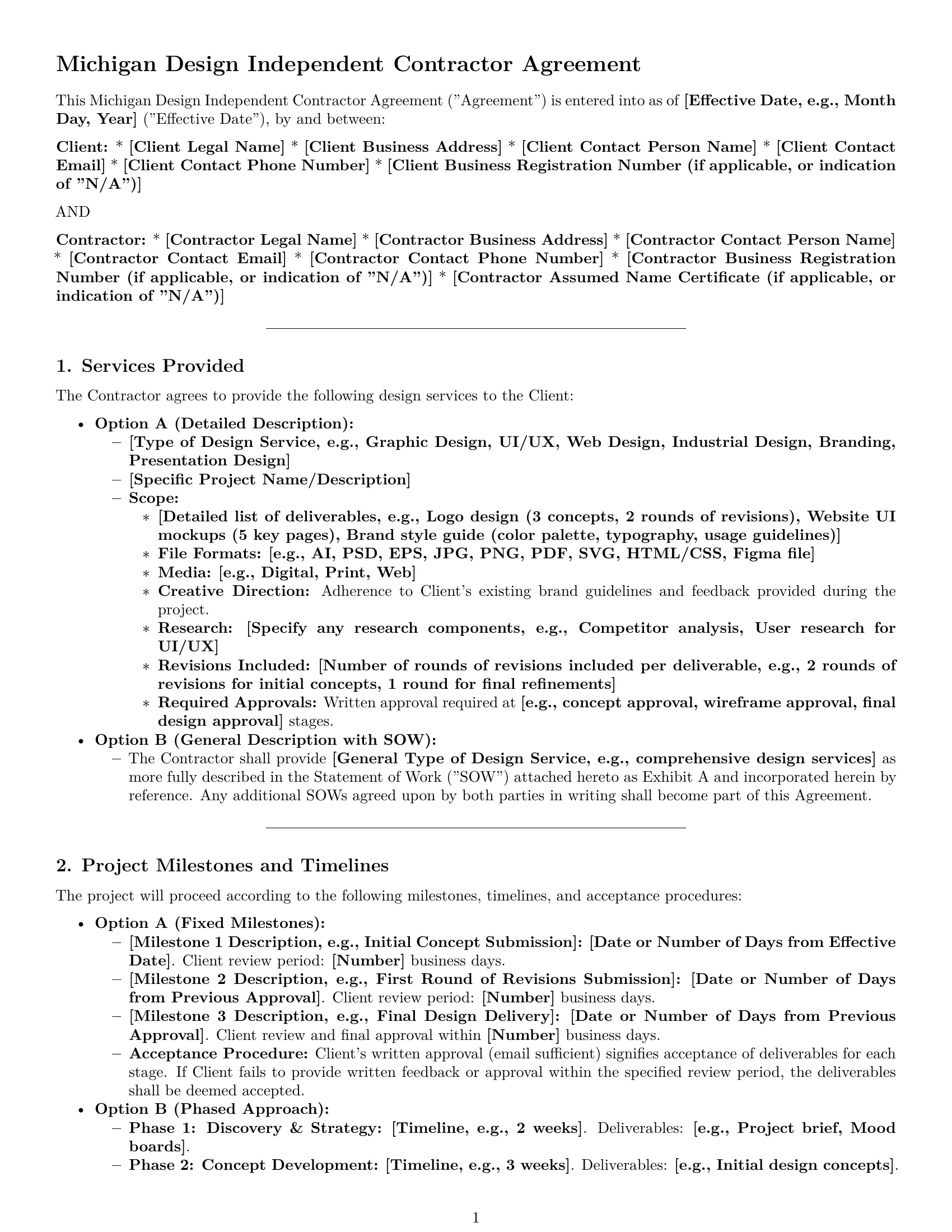 Preview page 1 of Pro Michigan design independent contractor agreement template