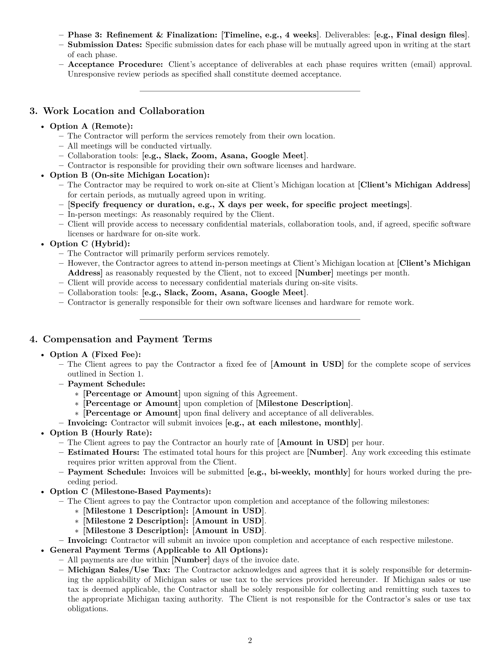 Preview page 2 of Pro Michigan design independent contractor agreement template
