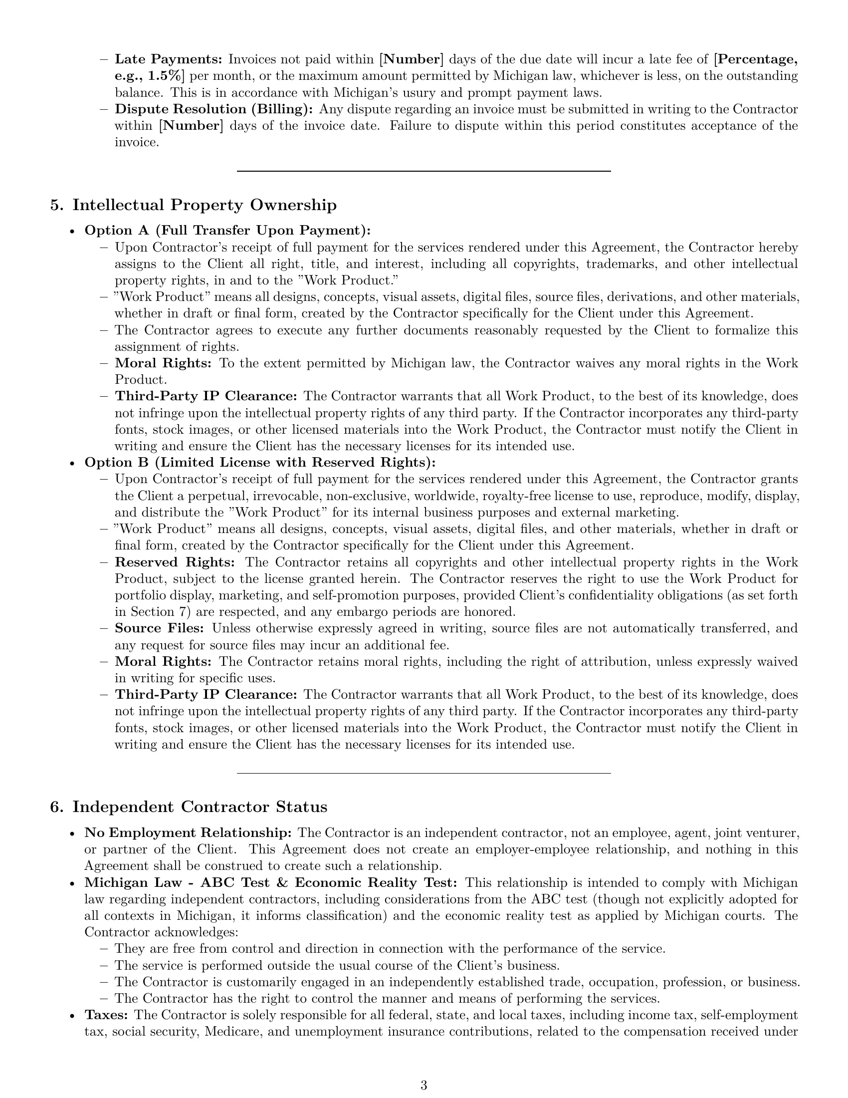 Preview page 3 of Pro Michigan design independent contractor agreement template