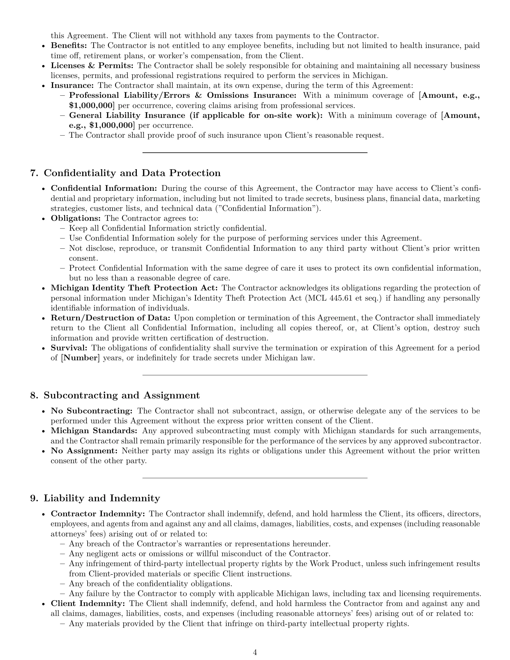 Preview page 4 of Pro Michigan design independent contractor agreement template
