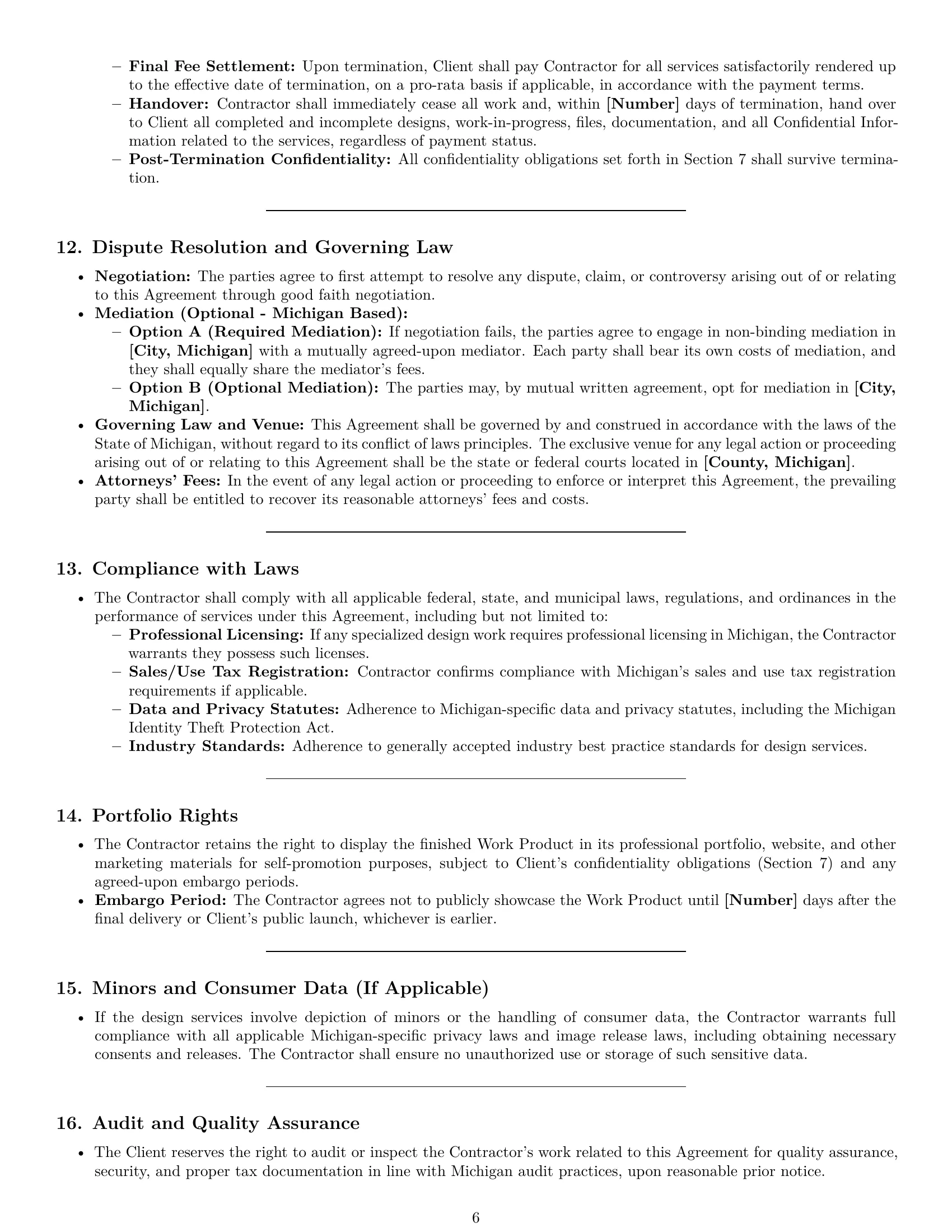 Preview page 6 of Pro Michigan design independent contractor agreement template