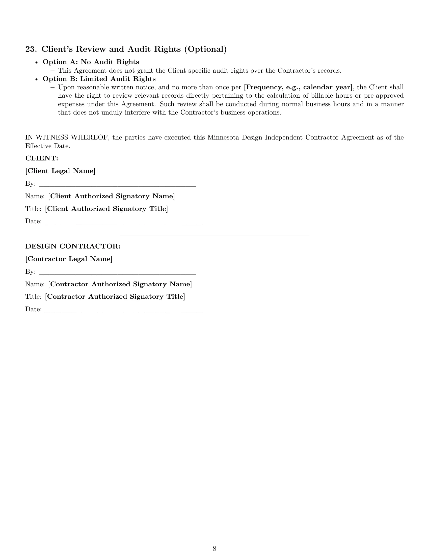 Preview page 8 of Pro Minnesota design independent contractor agreement template