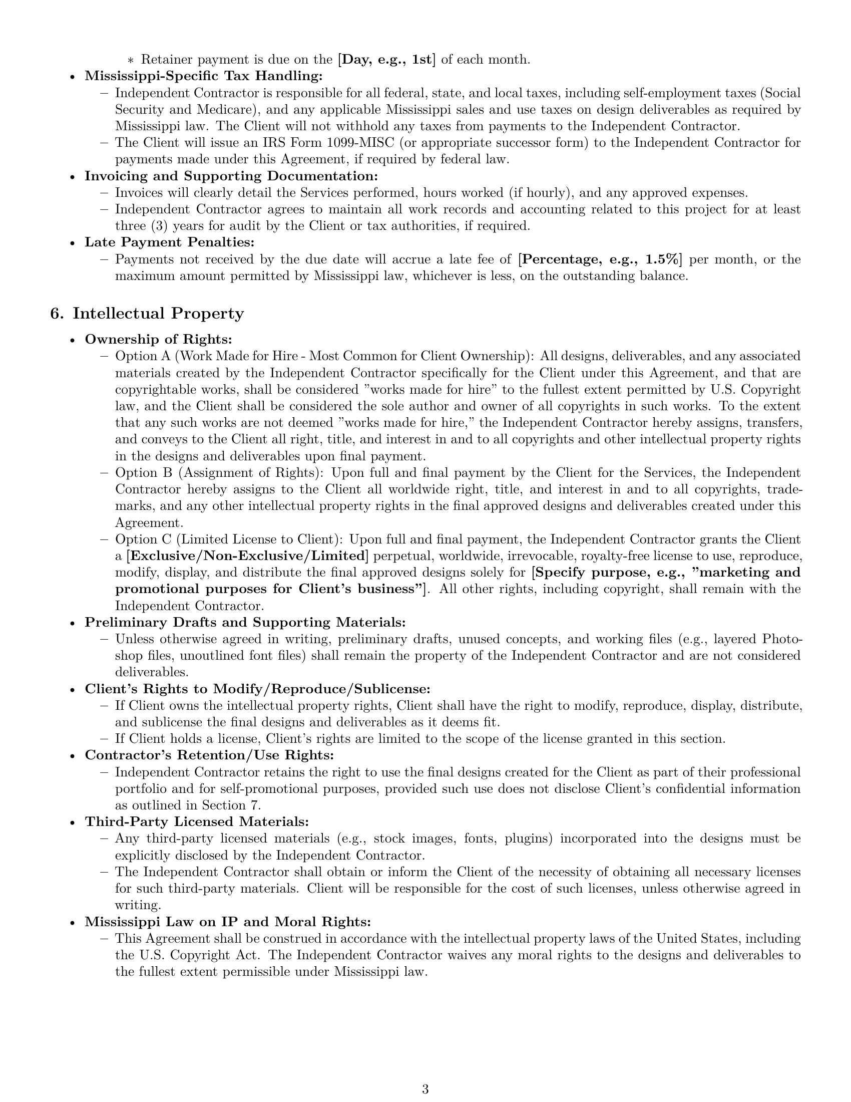 Preview page 3 of Pro Mississippi design independent contractor agreement template