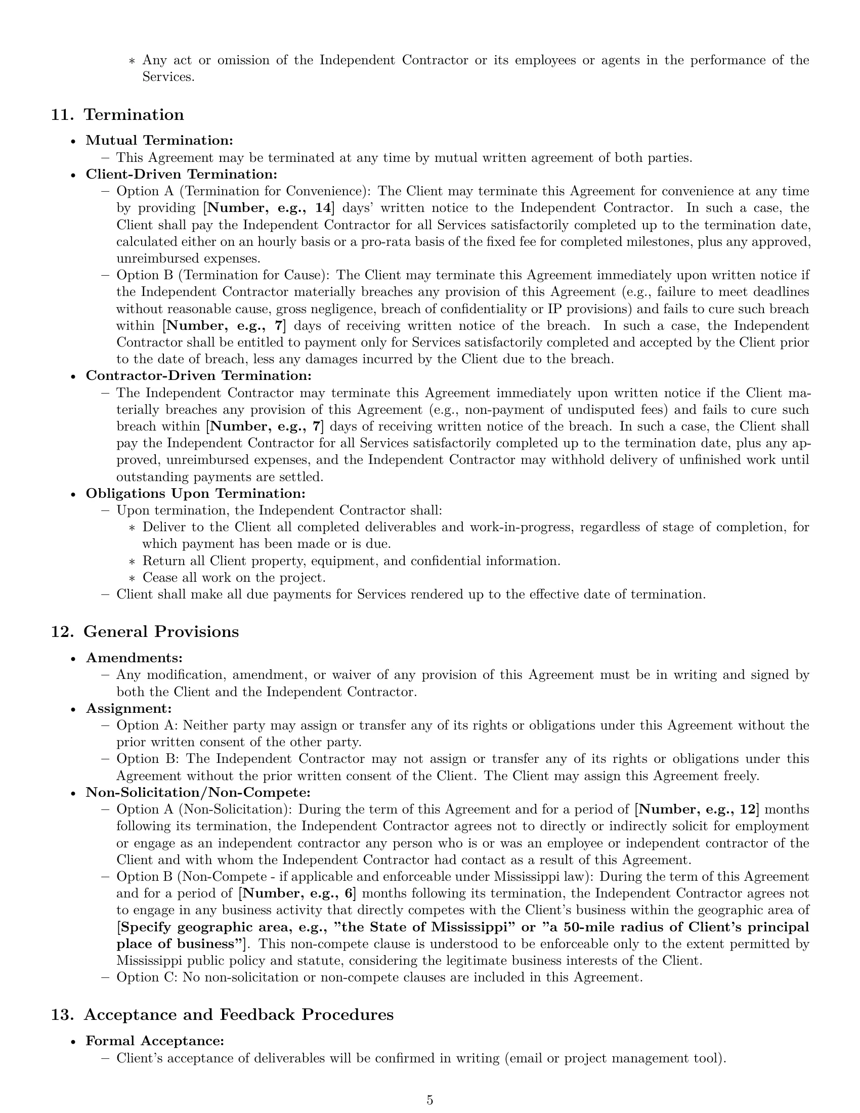 Preview page 5 of Pro Mississippi design independent contractor agreement template