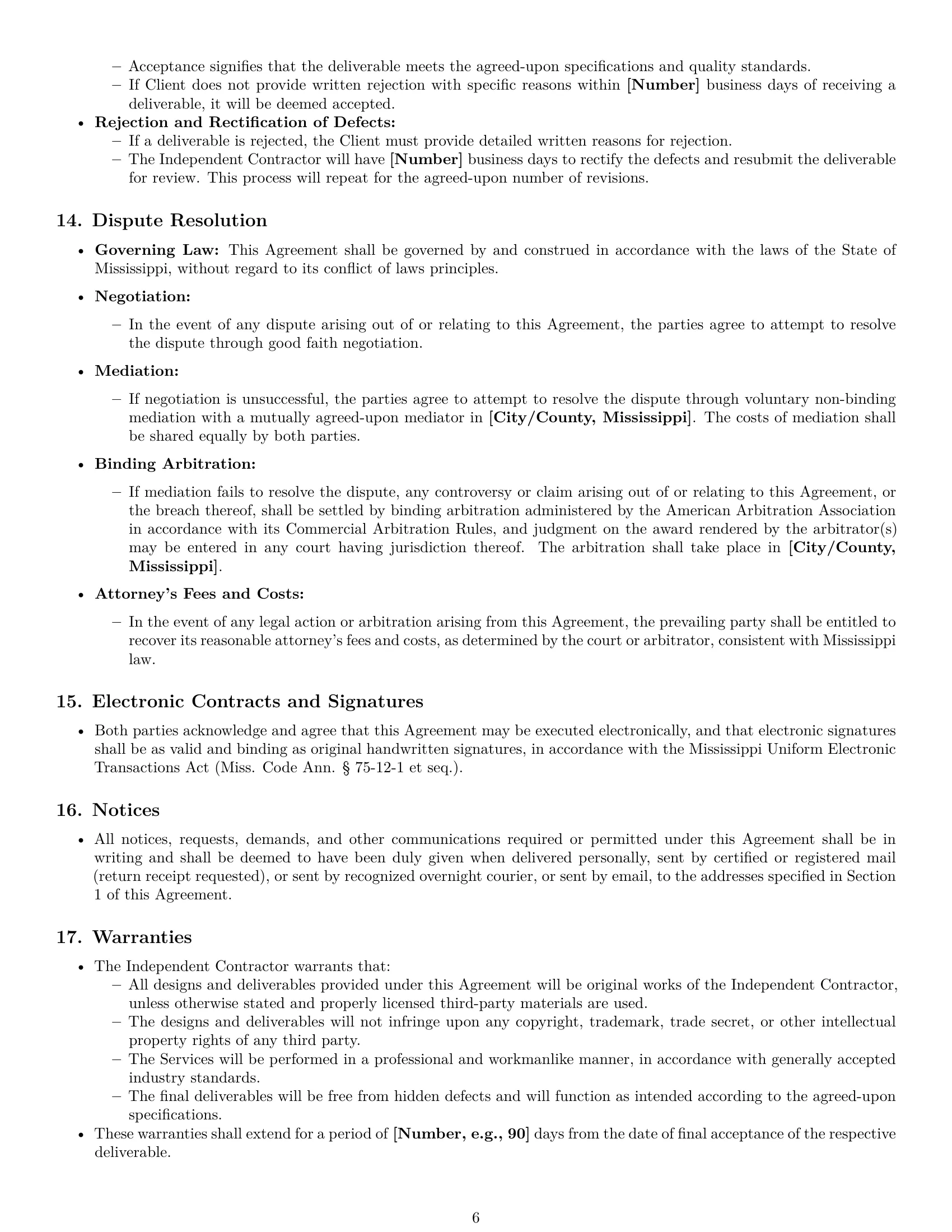 Preview page 6 of Pro Mississippi design independent contractor agreement template