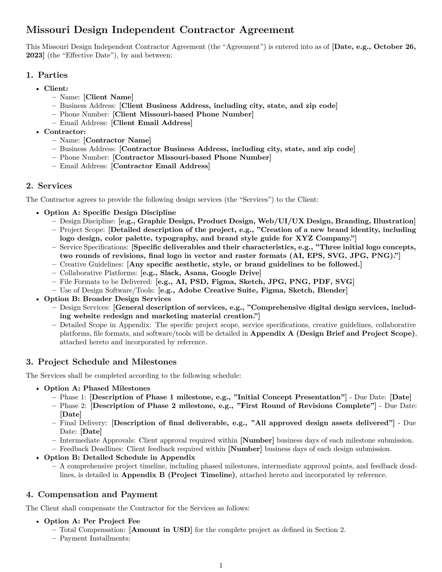 Preview page 1 of Pro Missouri design independent contractor agreement template
