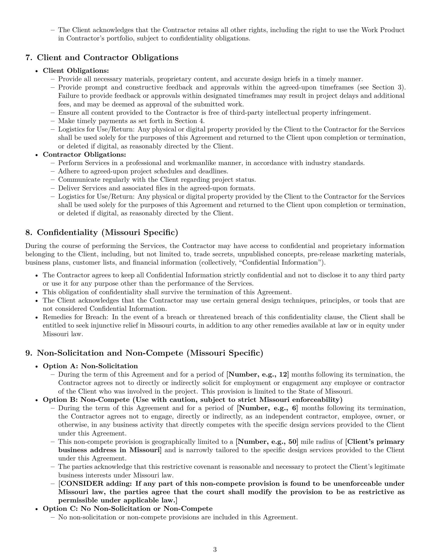 Preview page 3 of Pro Missouri design independent contractor agreement template