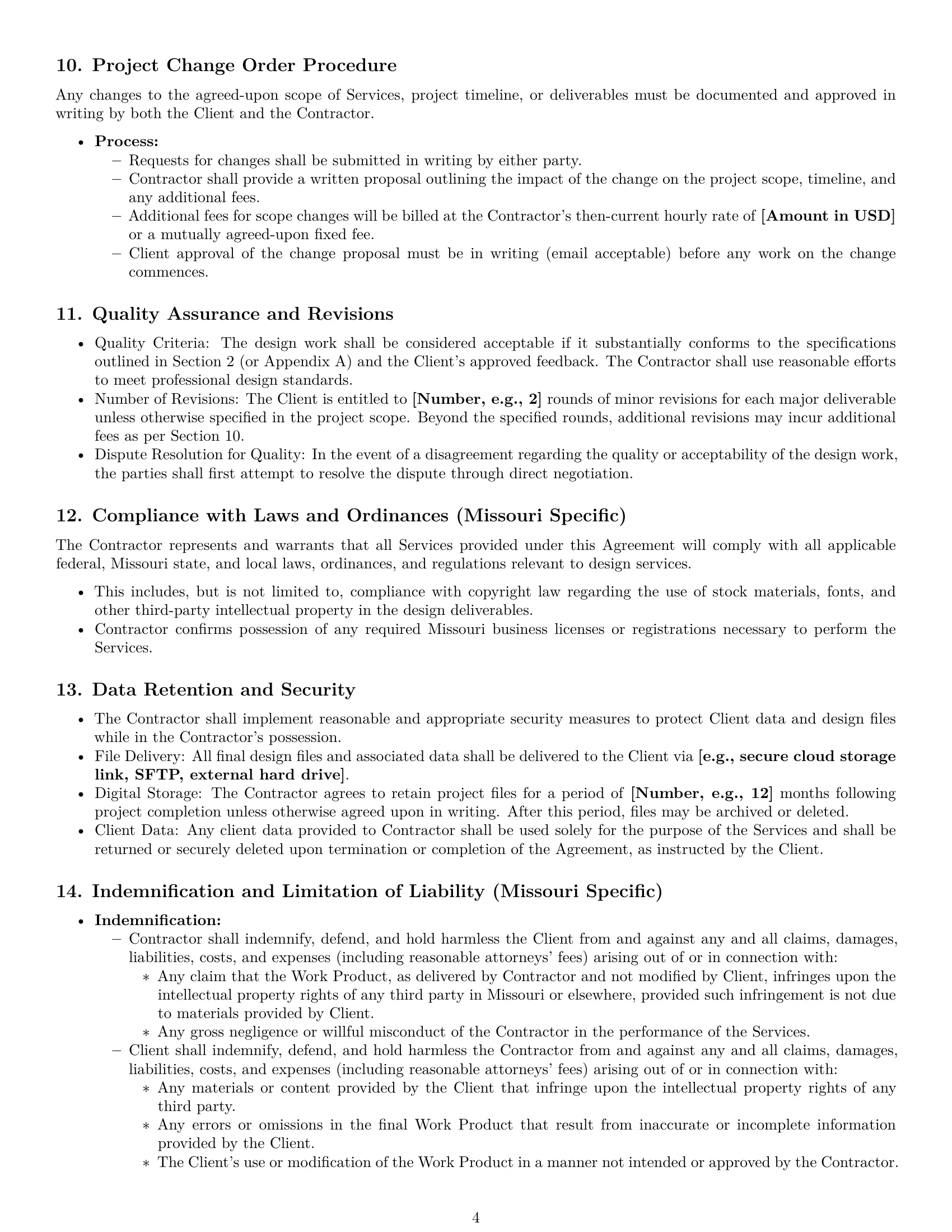 Preview page 4 of Pro Missouri design independent contractor agreement template