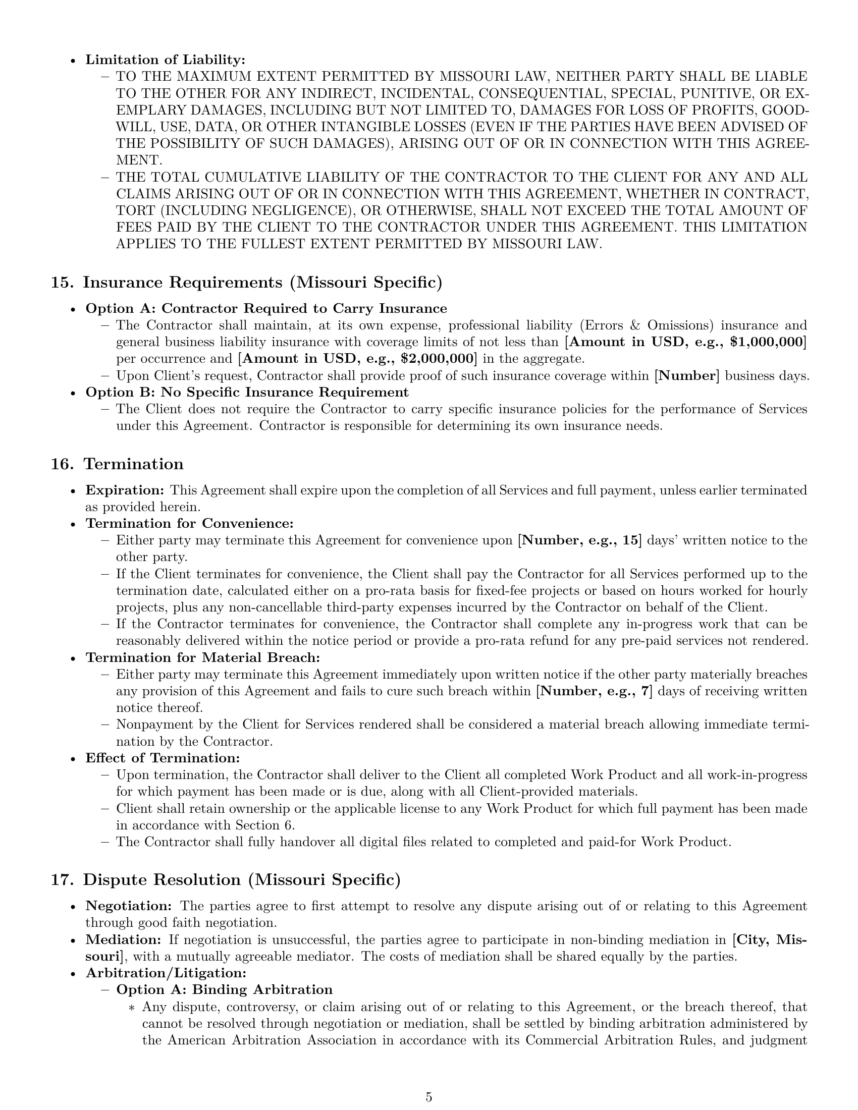 Preview page 5 of Pro Missouri design independent contractor agreement template