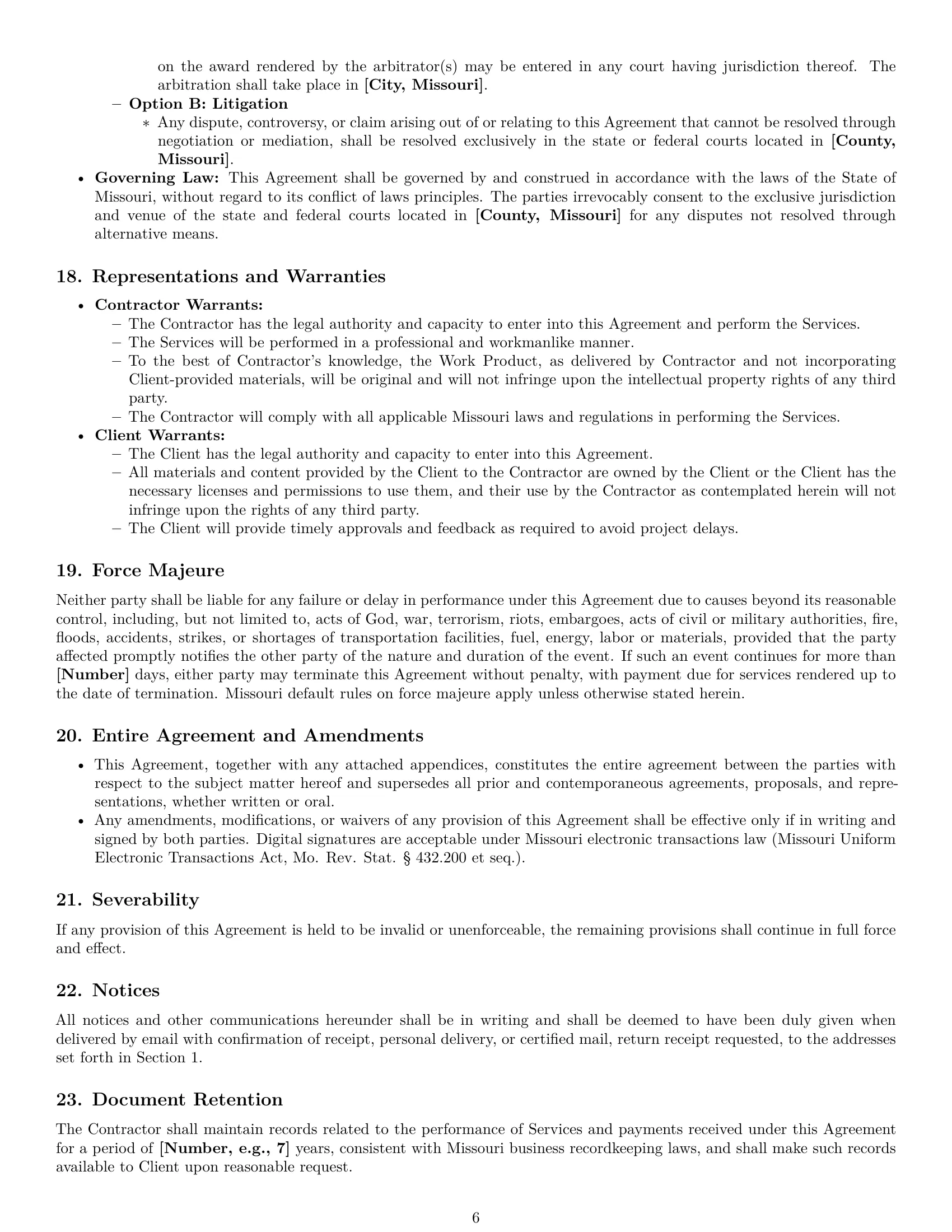 Preview page 6 of Pro Missouri design independent contractor agreement template