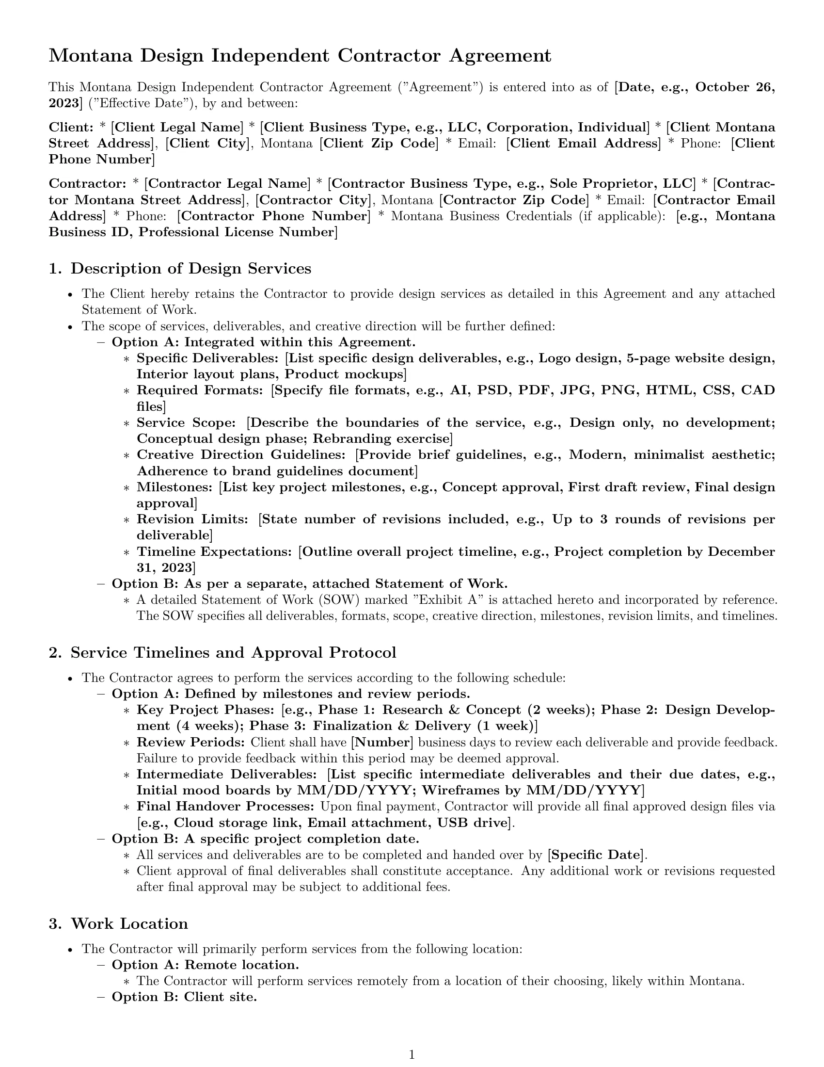 Preview page 1 of Pro Montana design independent contractor agreement template
