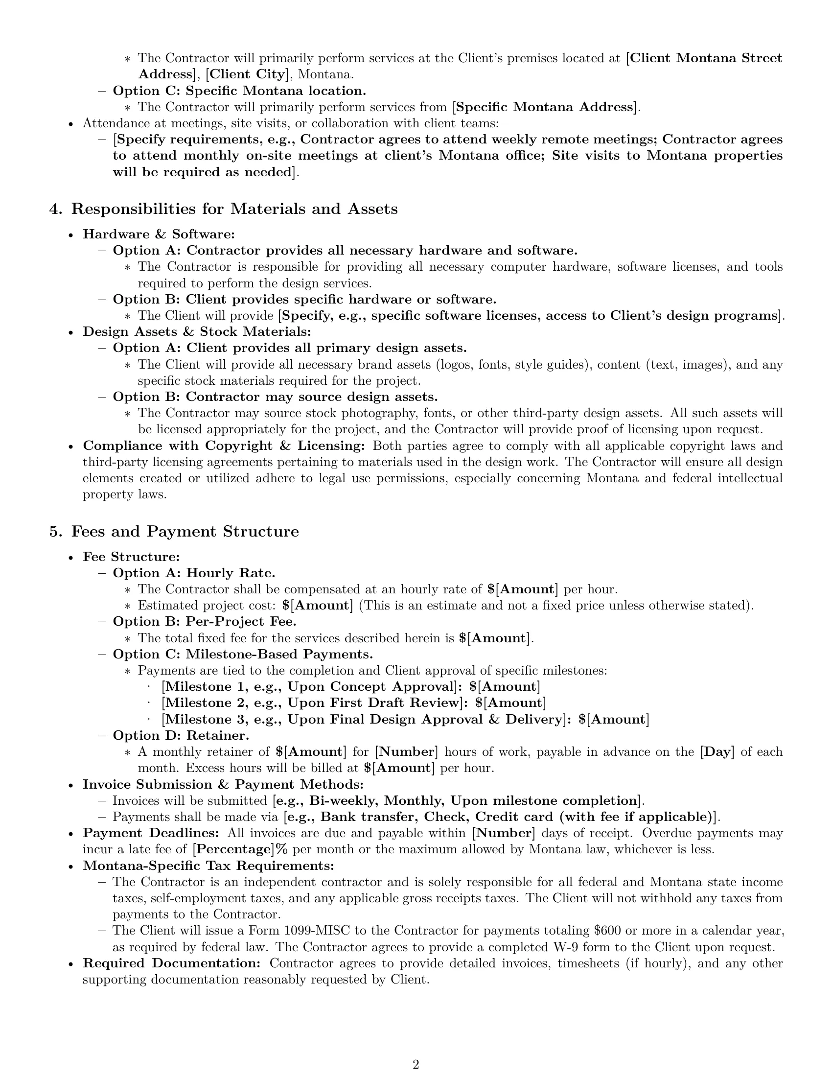 Preview page 2 of Pro Montana design independent contractor agreement template