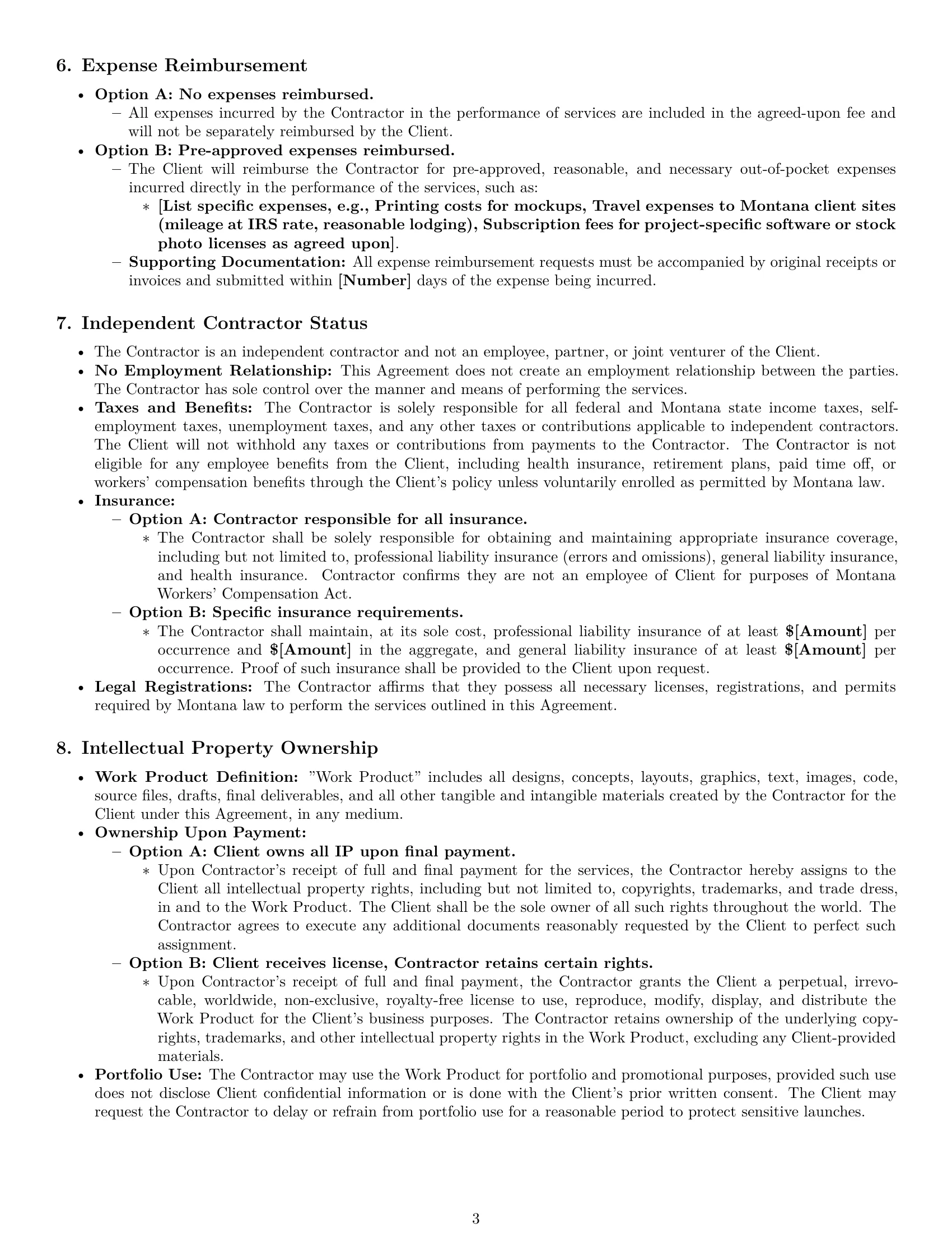Preview page 3 of Pro Montana design independent contractor agreement template