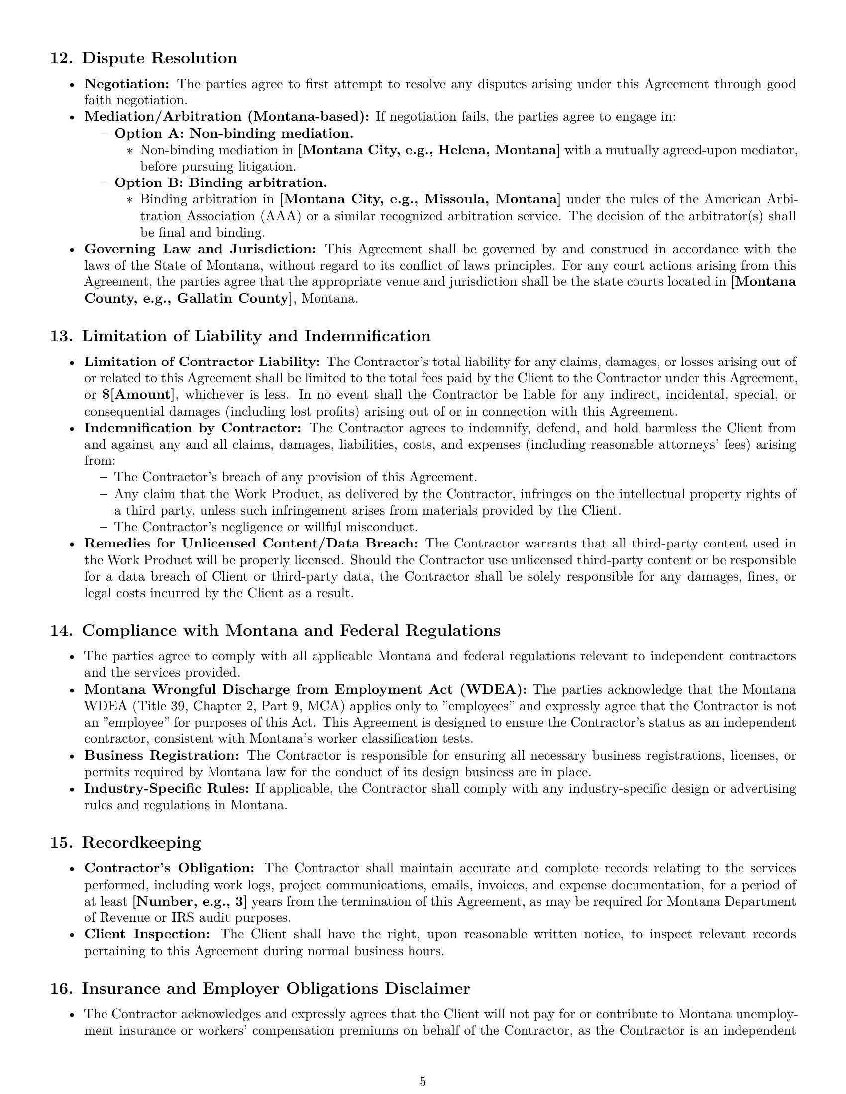 Preview page 5 of Pro Montana design independent contractor agreement template