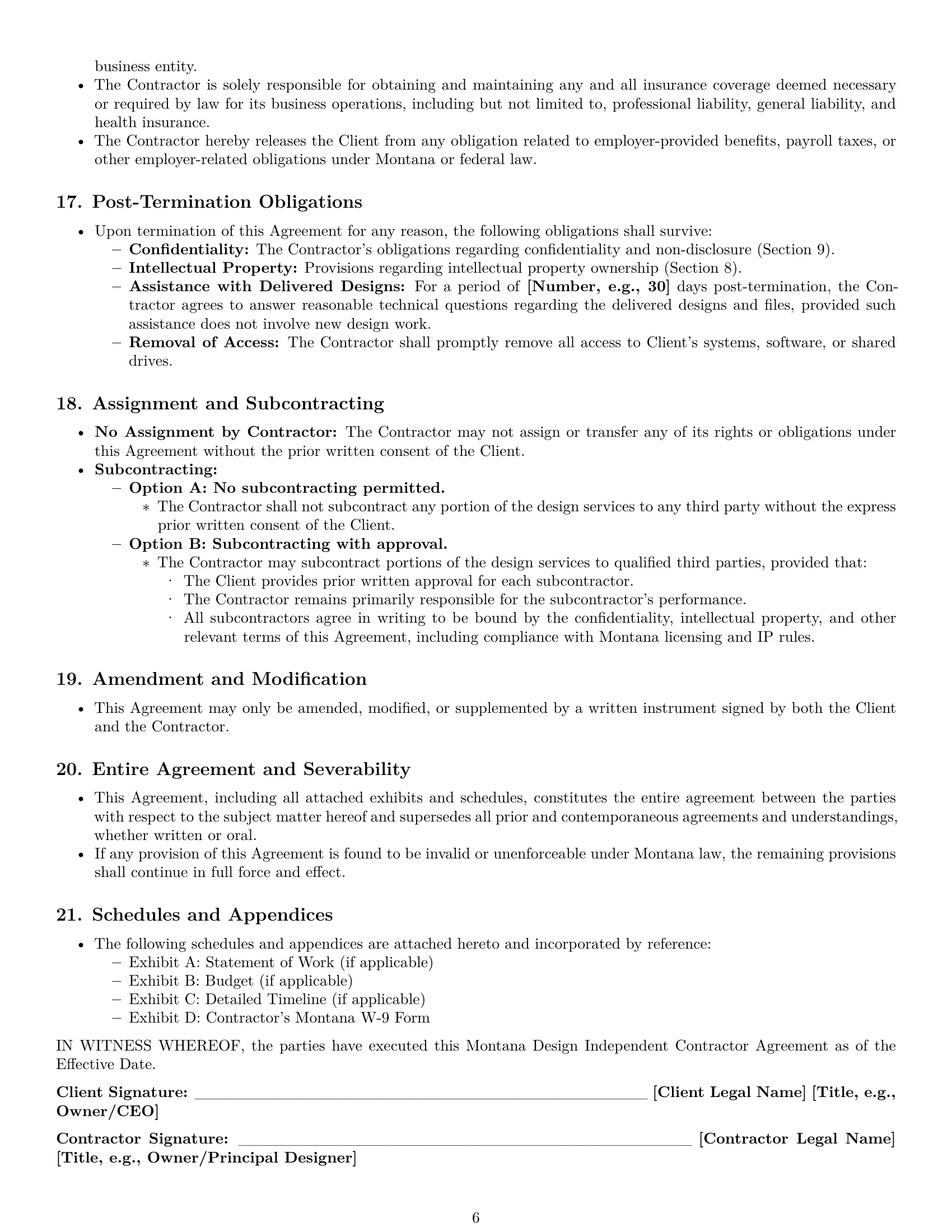 Preview page 6 of Pro Montana design independent contractor agreement template