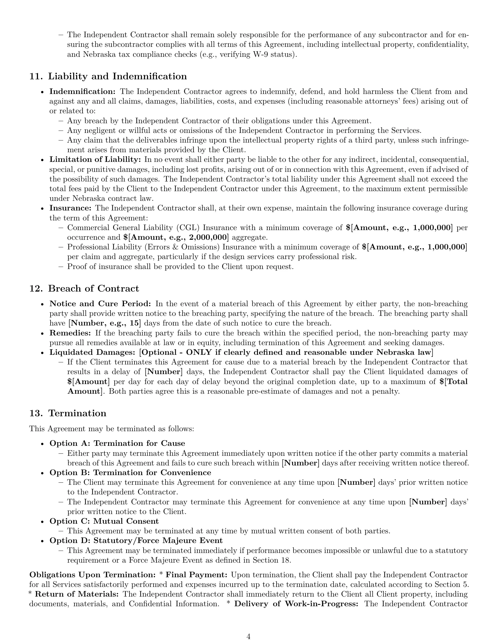 Preview page 4 of Pro Nebraska design independent contractor agreement template