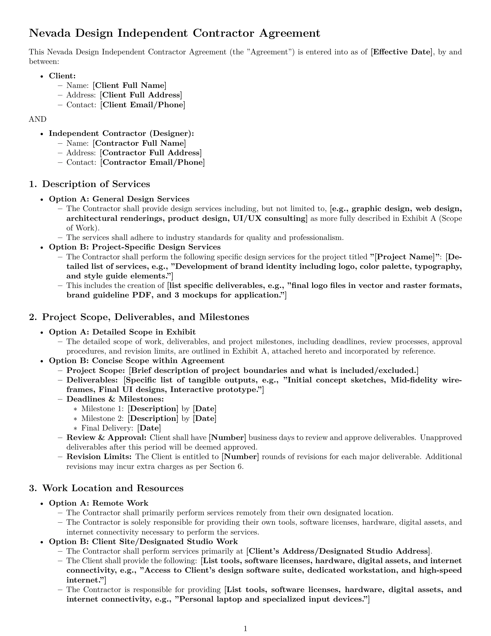 Preview page 1 of Pro Nevada design independent contractor agreement template