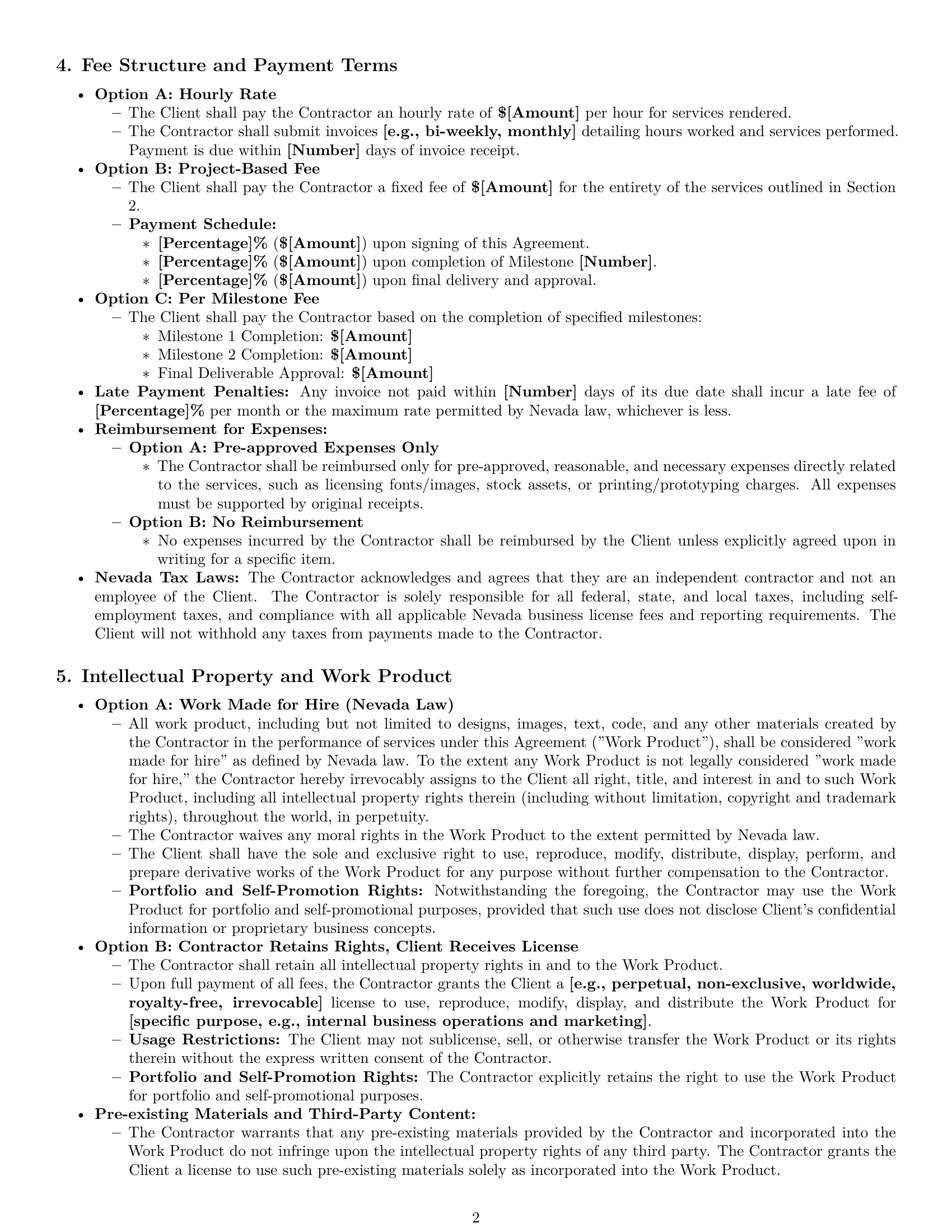 Preview page 2 of Pro Nevada design independent contractor agreement template