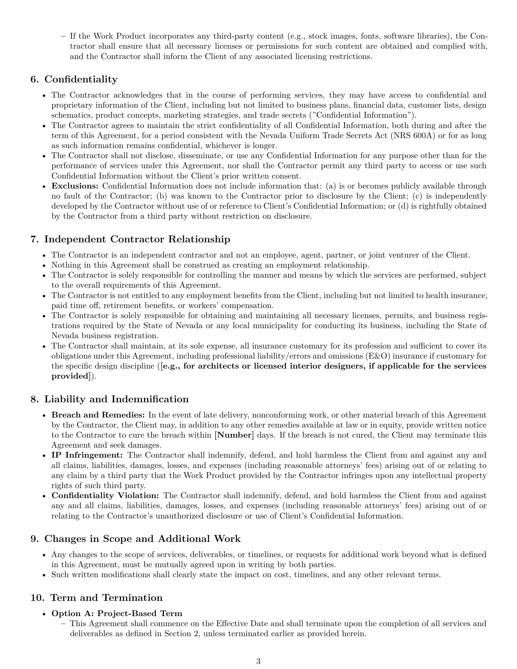 Preview page 3 of Pro Nevada design independent contractor agreement template
