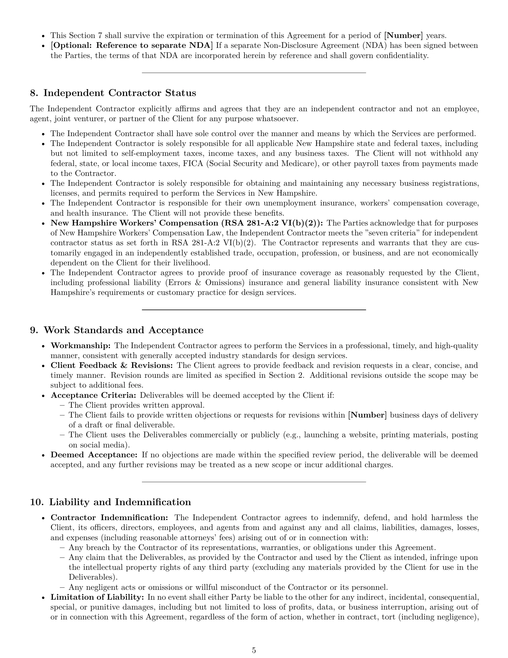 Preview page 5 of Pro New Hampshire design independent contractor agreement template