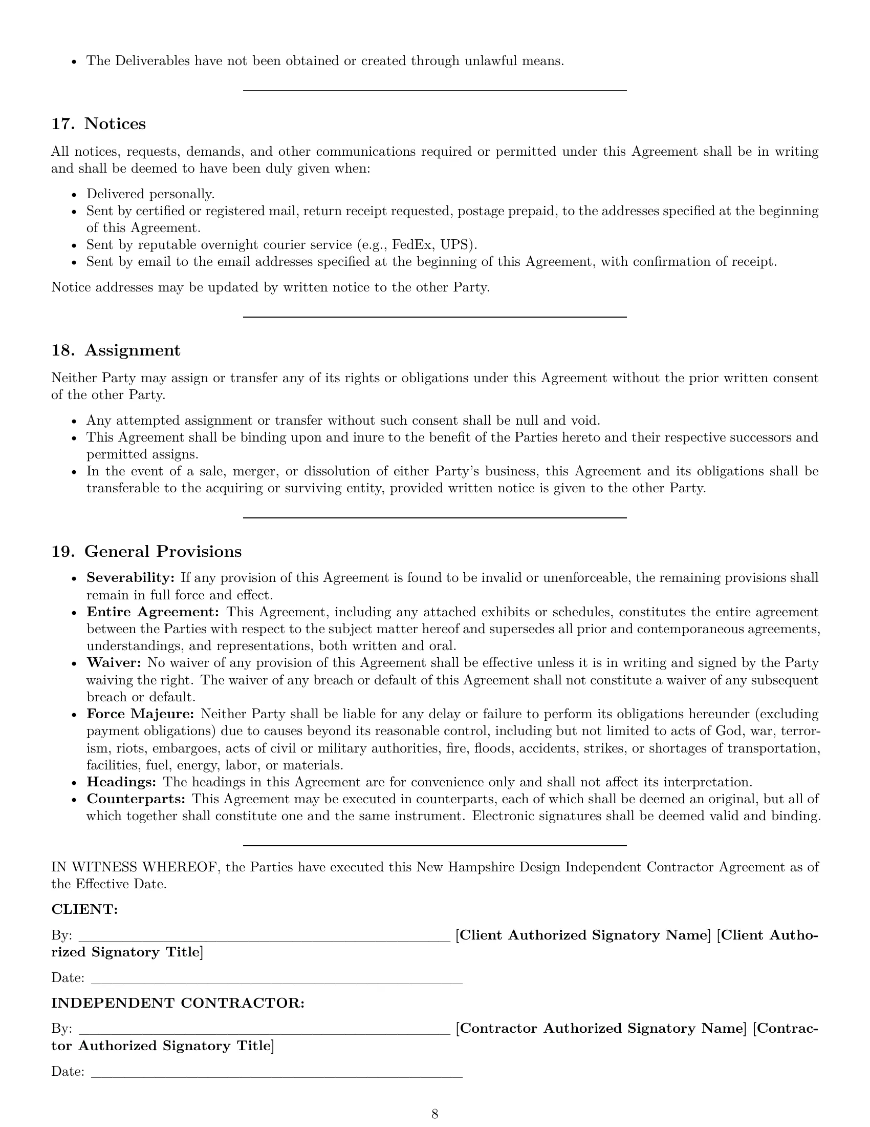 Preview page 8 of Pro New Hampshire design independent contractor agreement template