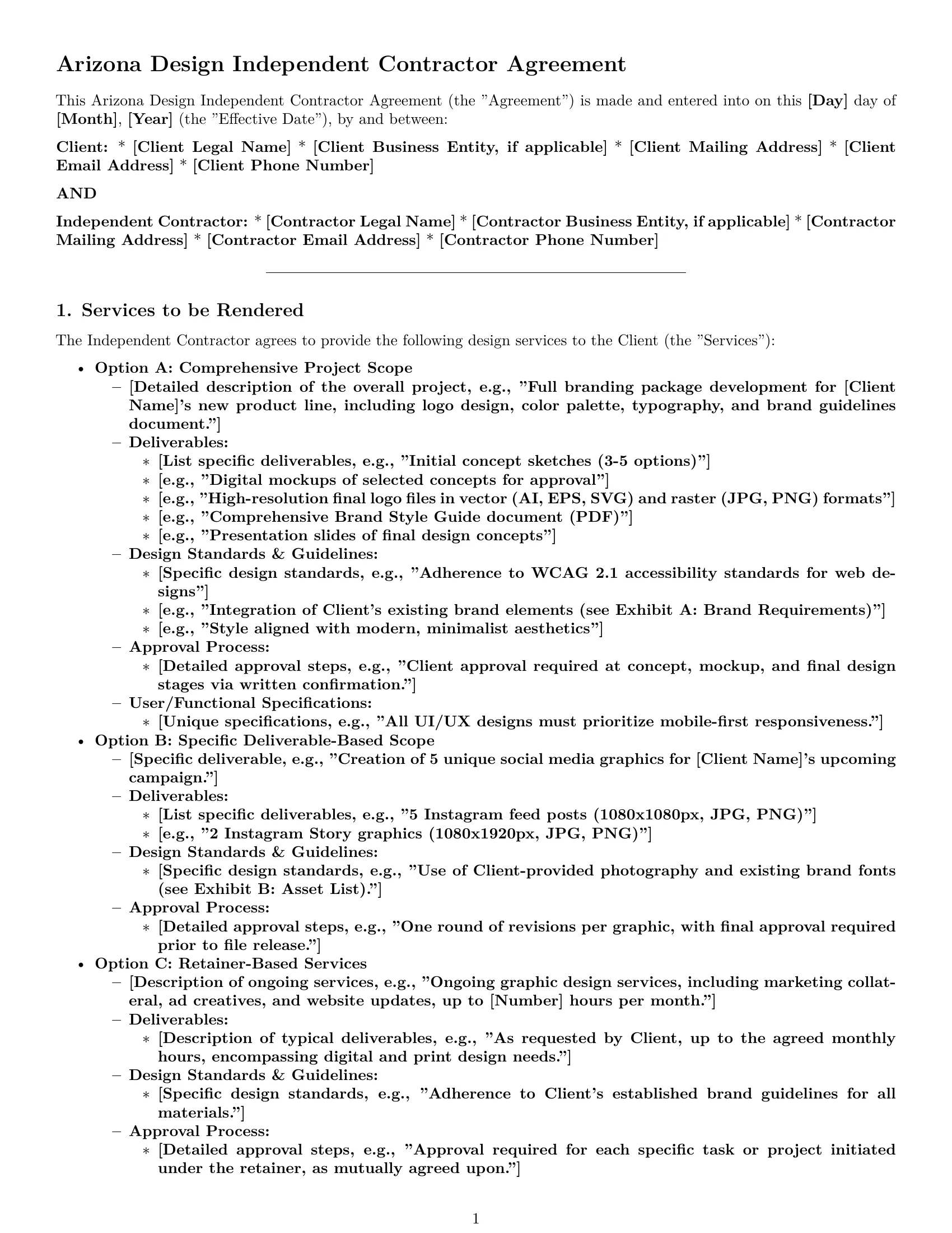 Preview page 1 of Pro Arizona design independent contractor agreement template
