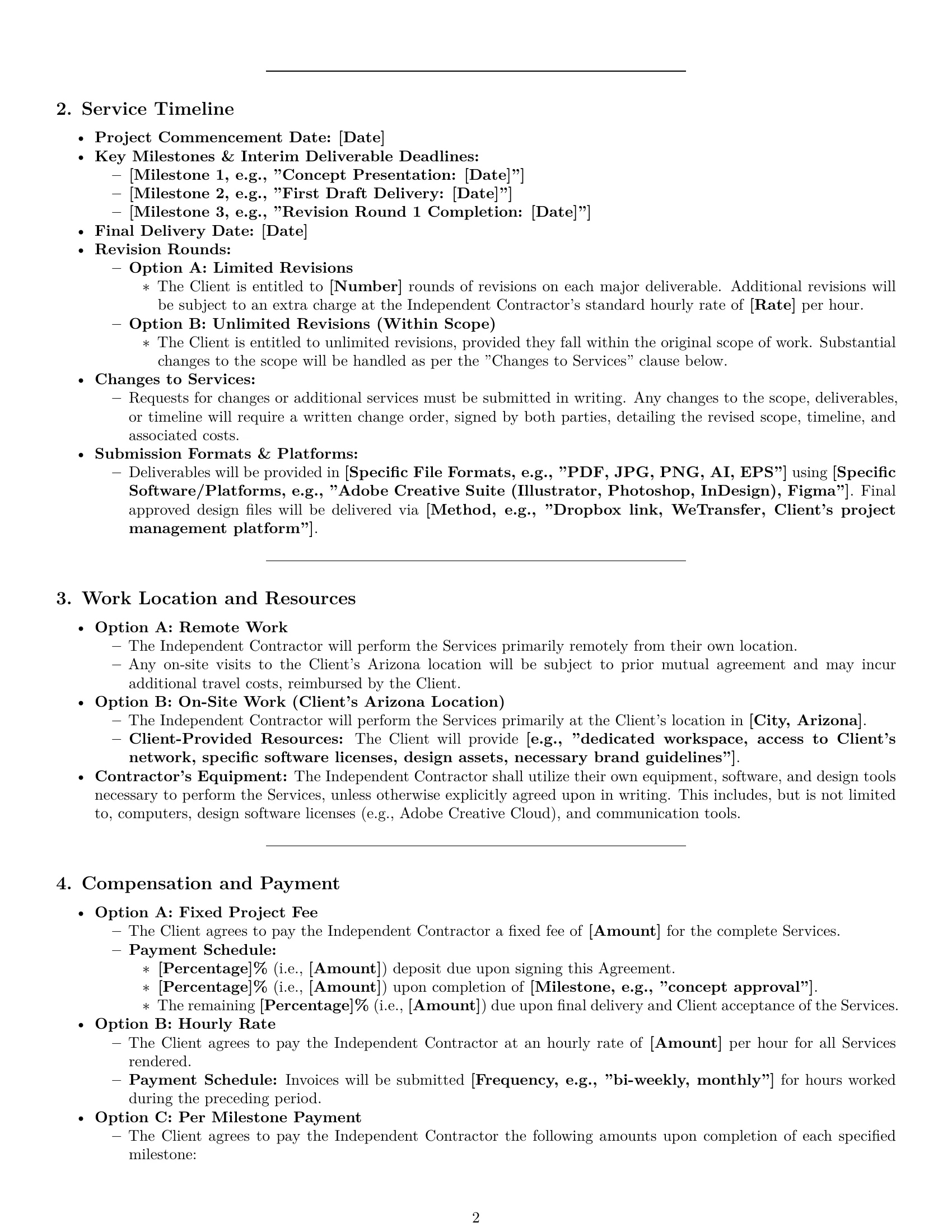 Preview page 2 of Pro Arizona design independent contractor agreement template