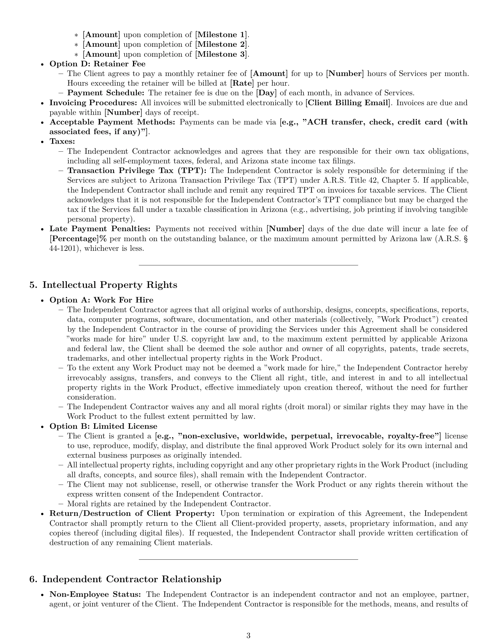 Preview page 3 of Pro Arizona design independent contractor agreement template
