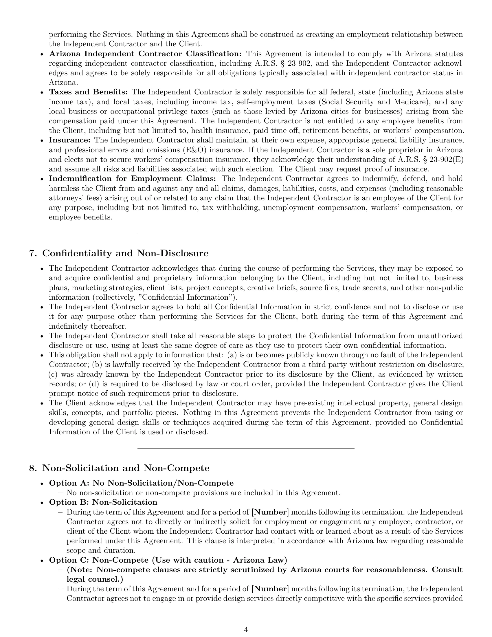 Preview page 4 of Pro Arizona design independent contractor agreement template