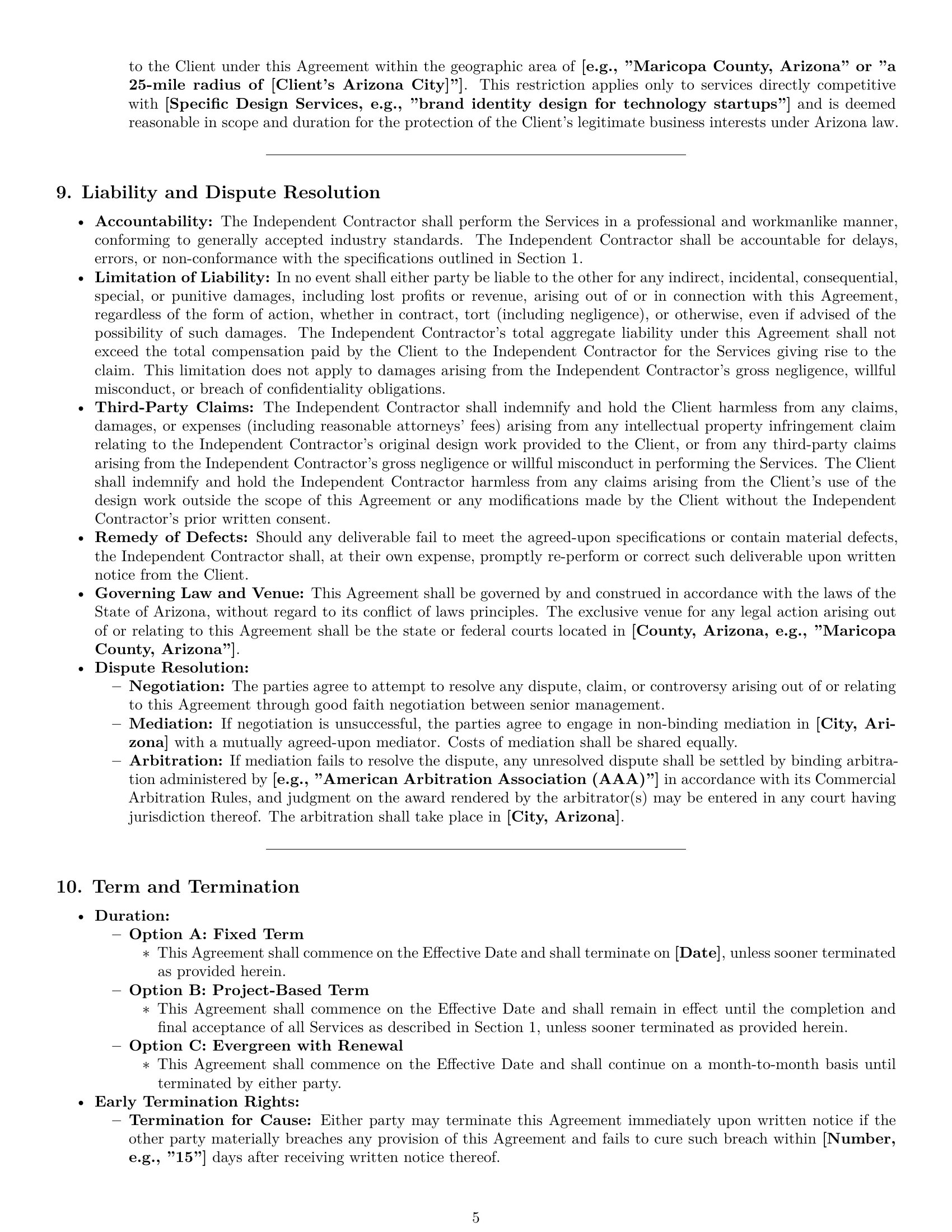 Preview page 5 of Pro Arizona design independent contractor agreement template