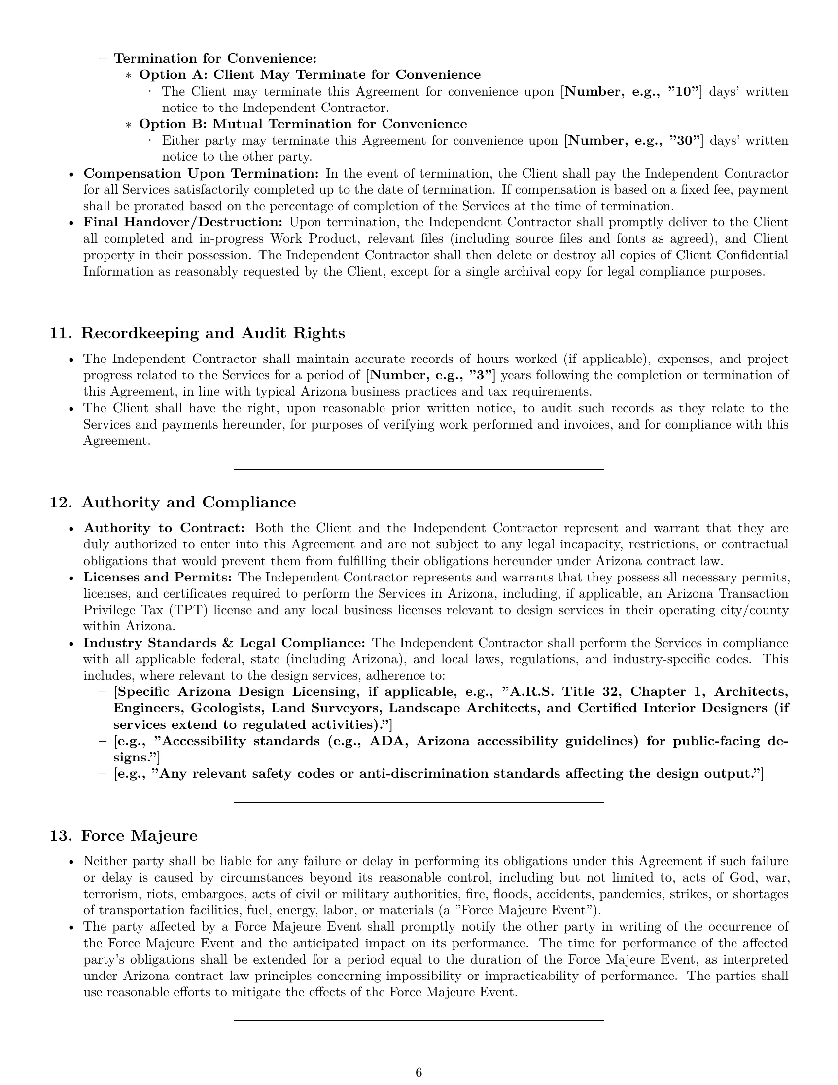 Preview page 6 of Pro Arizona design independent contractor agreement template
