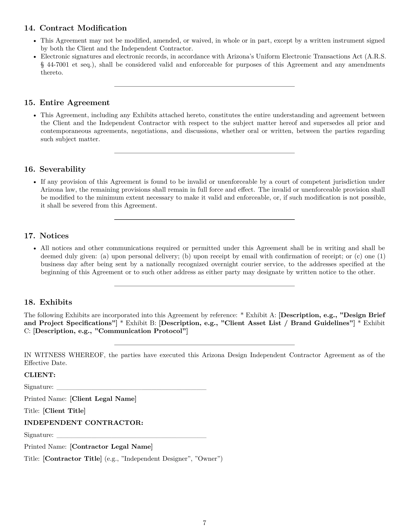 Preview page 7 of Pro Arizona design independent contractor agreement template