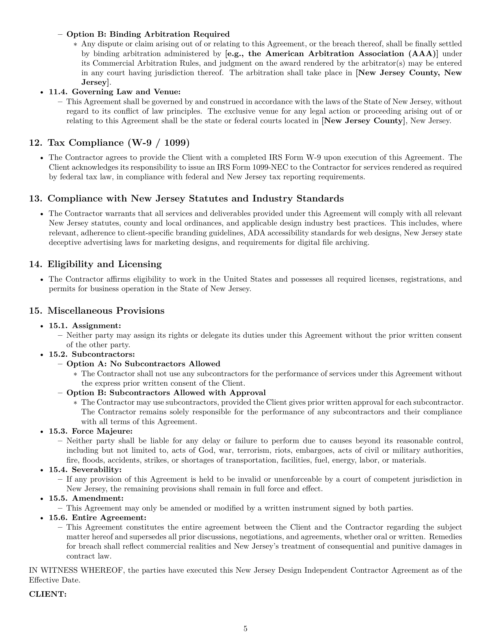 Preview page 5 of Pro New Jersey design independent contractor agreement template
