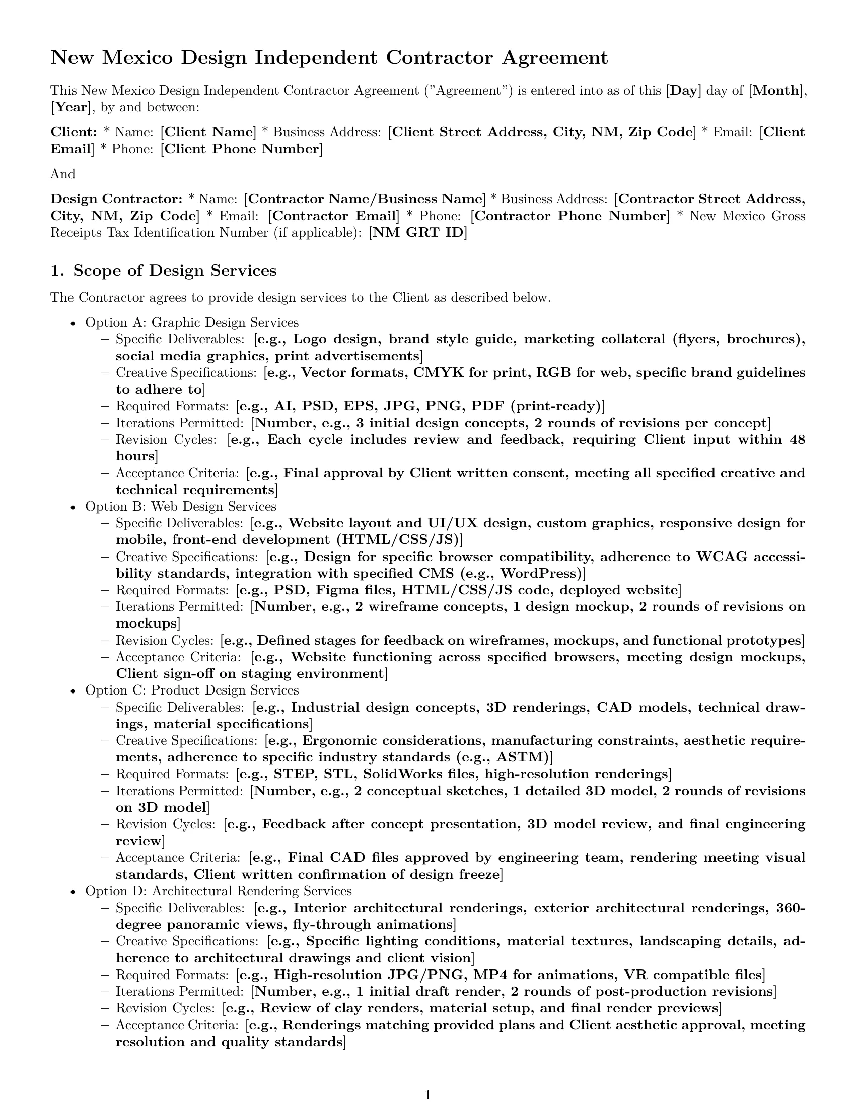 Preview page 1 of Pro New Mexico design independent contractor agreement template