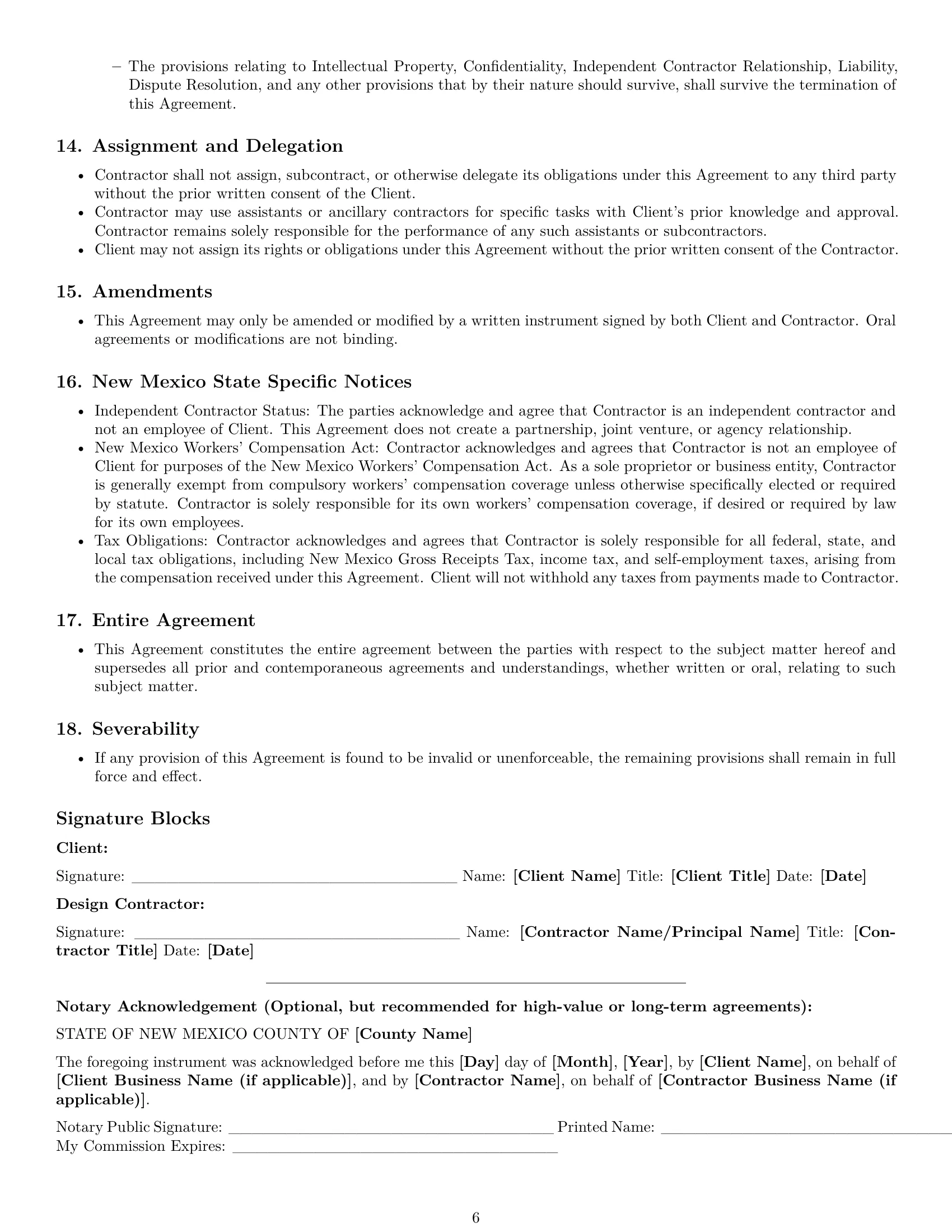 Preview page 6 of Pro New Mexico design independent contractor agreement template
