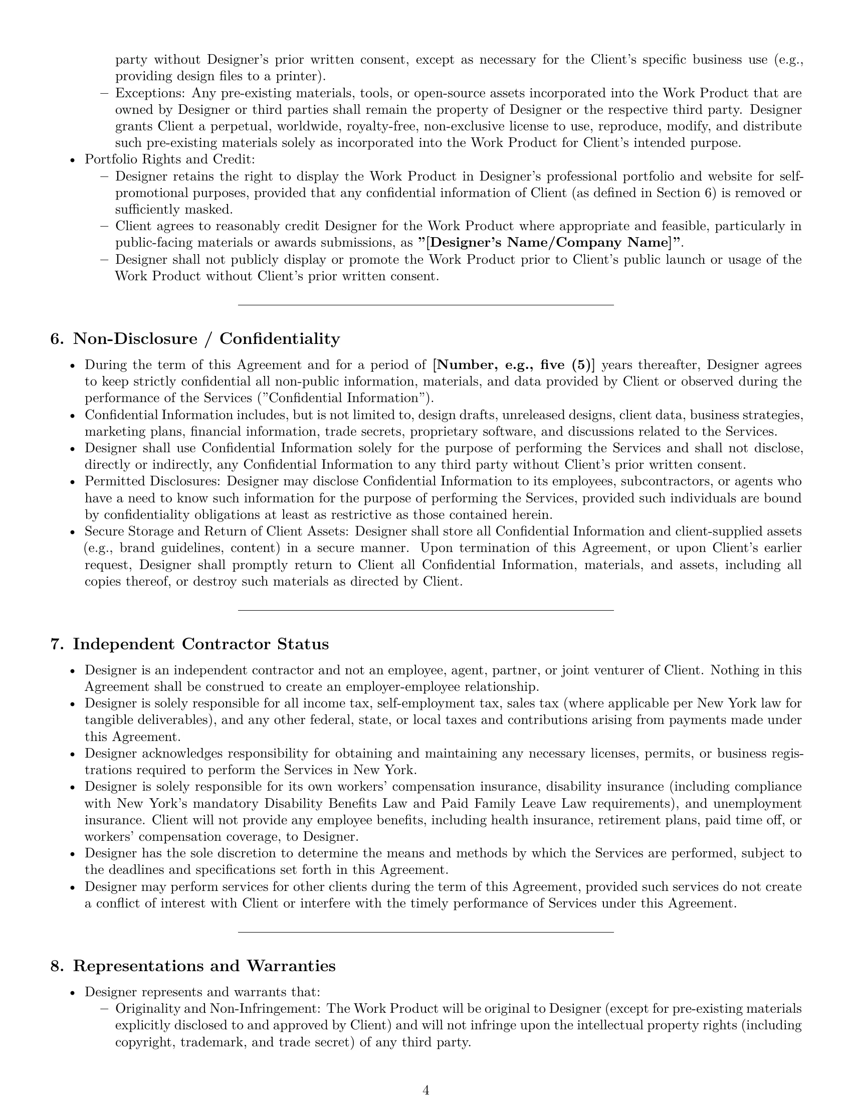 Preview page 4 of Pro New York design independent contractor agreement template