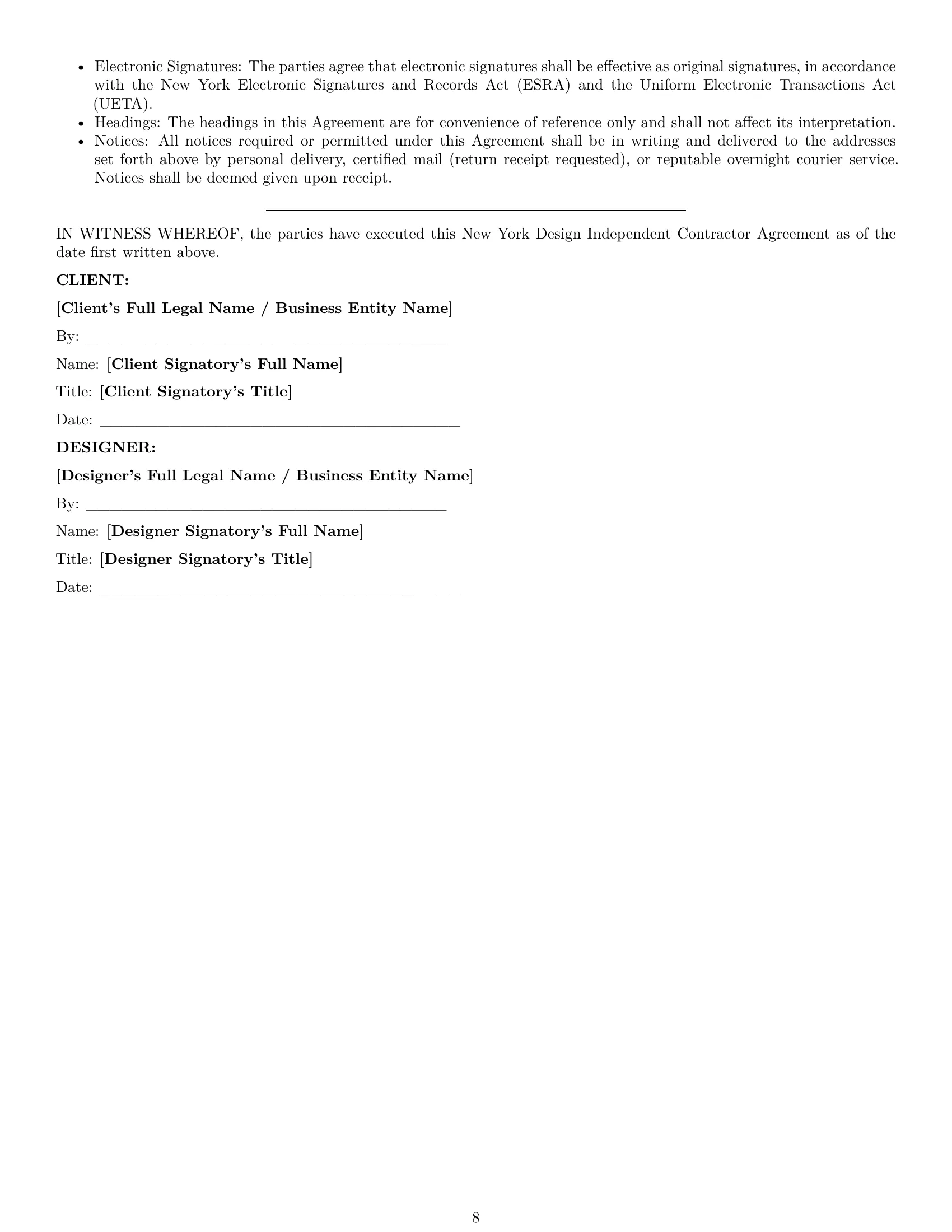 Preview page 8 of Pro New York design independent contractor agreement template