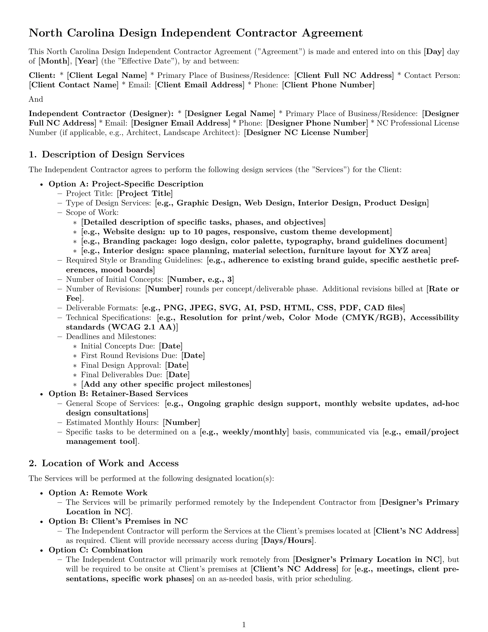Preview page 1 of Pro North Carolina design independent contractor agreement template